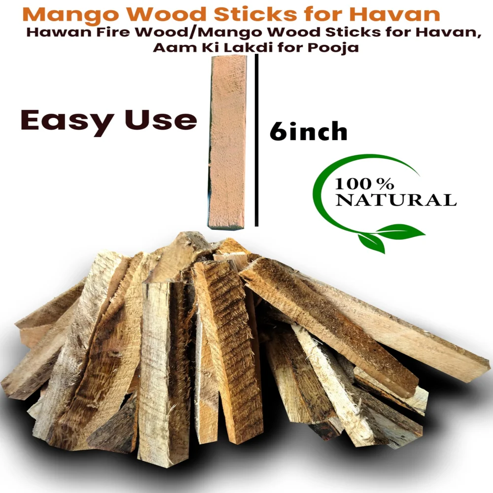 EMPEROR ART GALLERY®, Natural Mango Wood Sticks for Havan, 6 inch, Traditional Pooja Fire Wood, Sticks for Havan Kund, Completely Dry Firewood Set of 30