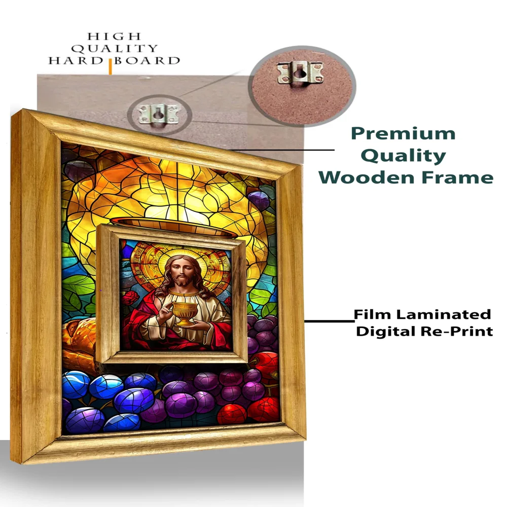 Jesus Christ Painting Wall Art Frame, 12 x 20 inches, Natural Wood Frame with Film Laminated Digital Re-Print