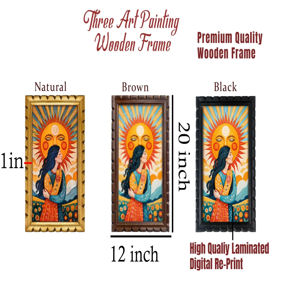 Decorative Wooden Frame Wall Art, Sun Goddess Digital Print, 12x20 inches, 3 Colors Available
