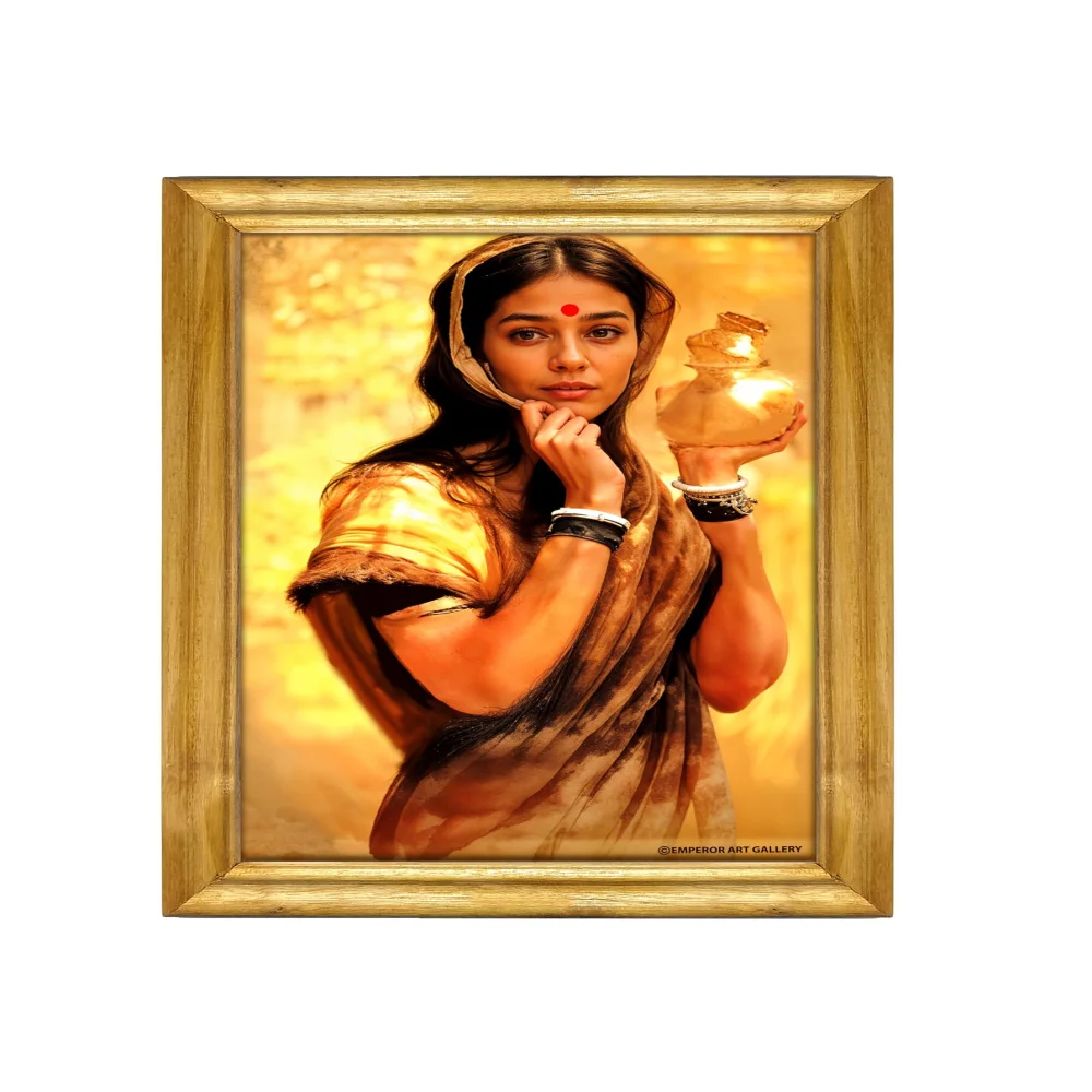 EMPEROR ART GALLERY, Traditional Indian Wall Art with Wooden Frame, 33 x 48 cm, Premium Laminated Digital Print, Golden Frame