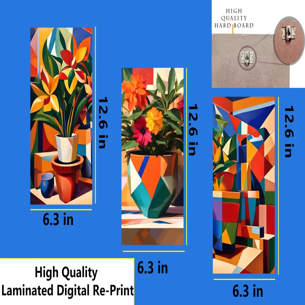 Abstract Art Flower Pot 3 Piece Painting Digital Reprint(13x7,13x13,13x7) inch
