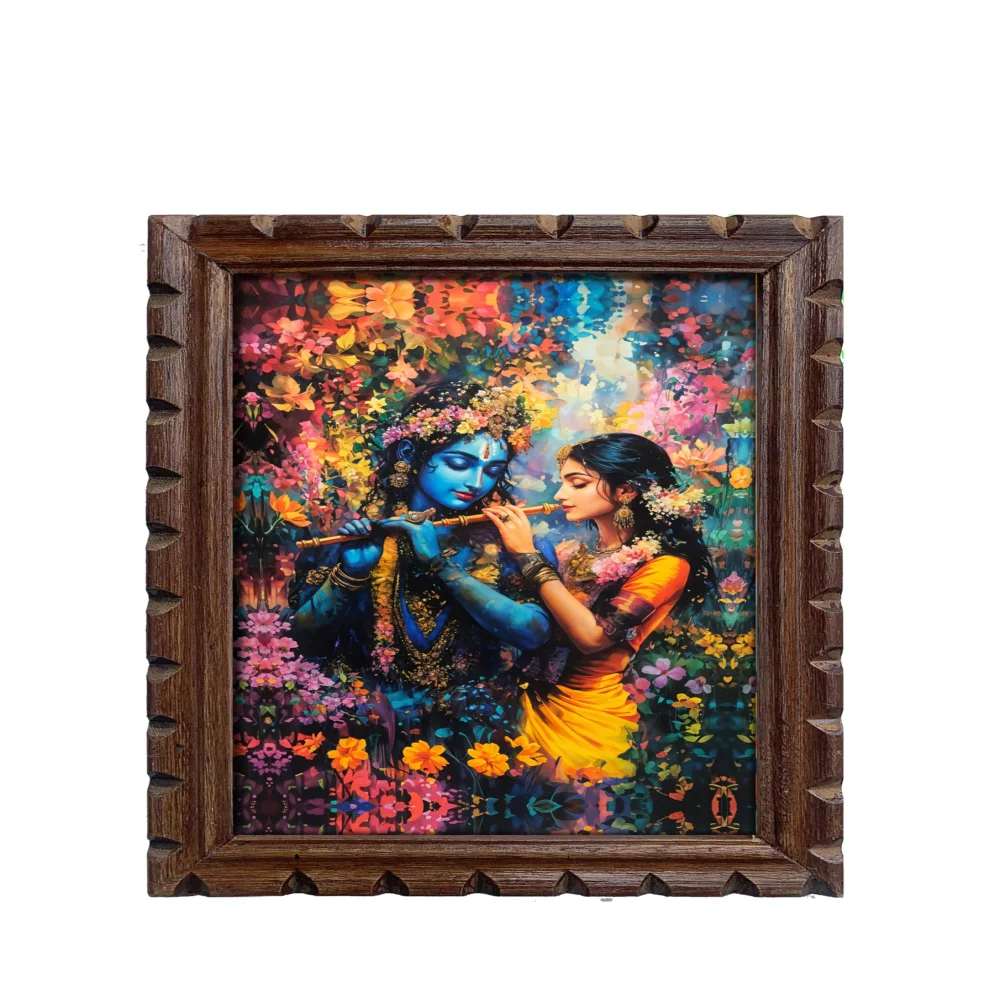 Radha Krishna Art Digital Print with Premium Wooden Frame, 33 cm x 51 cm, 300 GSM Laminated
