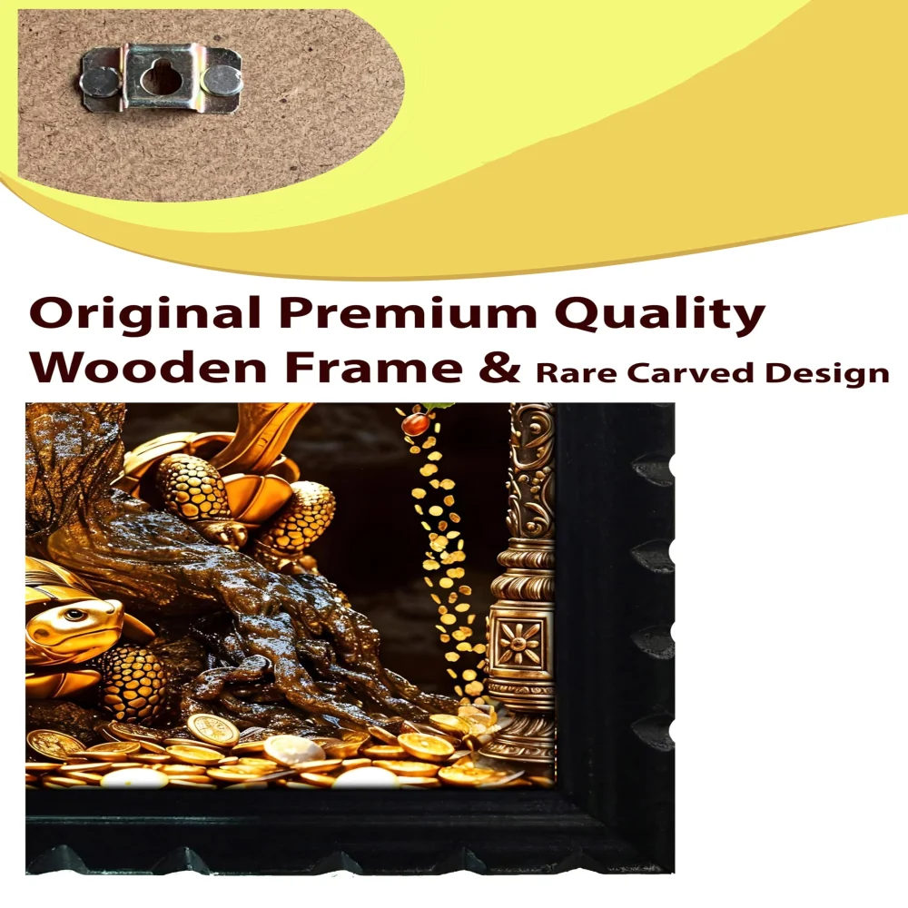 EMPEROR ART GALLERY®, Lakshmi Money Tree Wooden Frame, 35.5 x 28 cm, Rare Carved Design, Glitter Laminated Digital Print