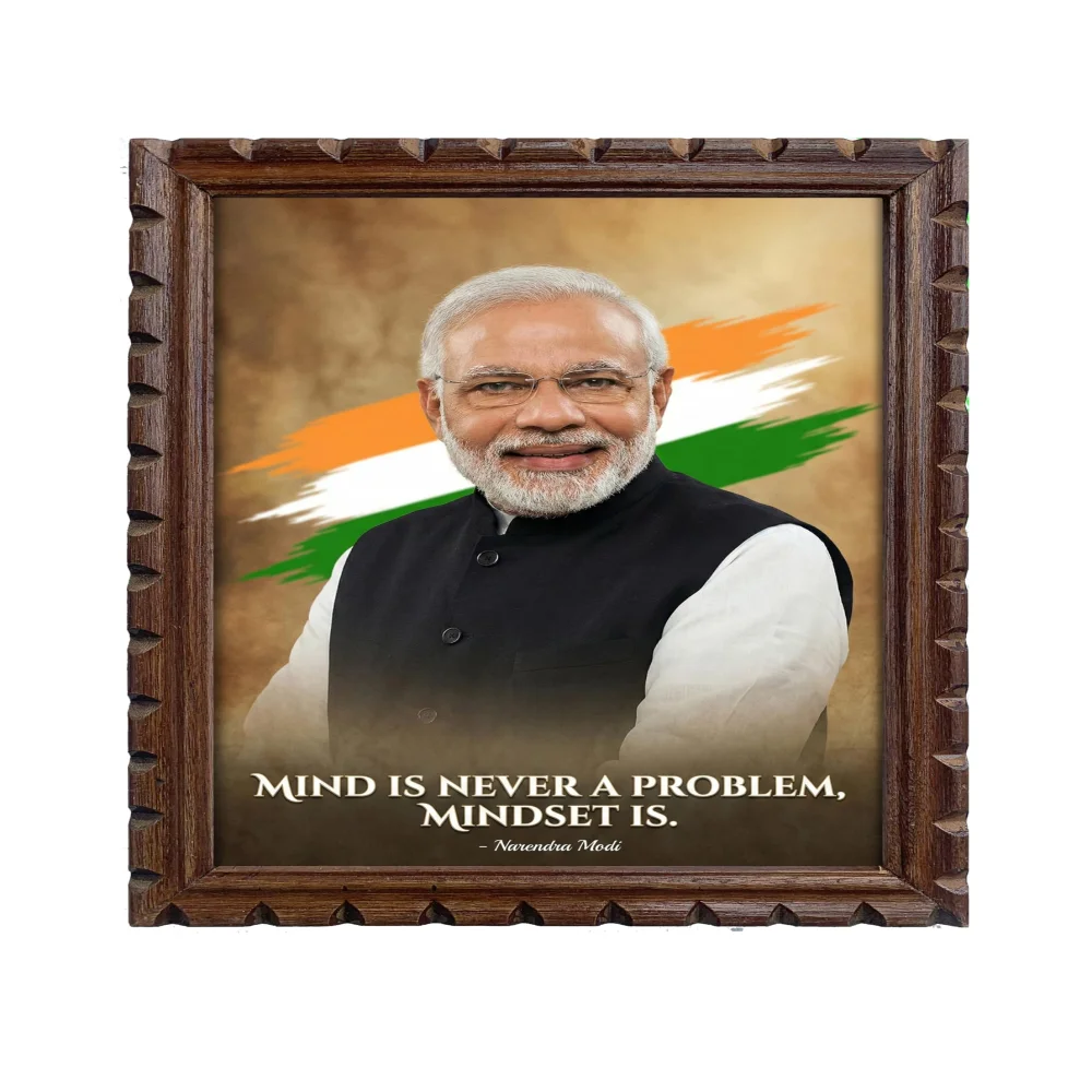 EMPEROR ART GALLERY®,Motivational Quotes Premium Wooden Frame with Rare Carved Disign, PM Narendra Modi Portrait, Laminated Digital Print, 20x13 Inch Wall Art, Rich Matte Finish, Made in India