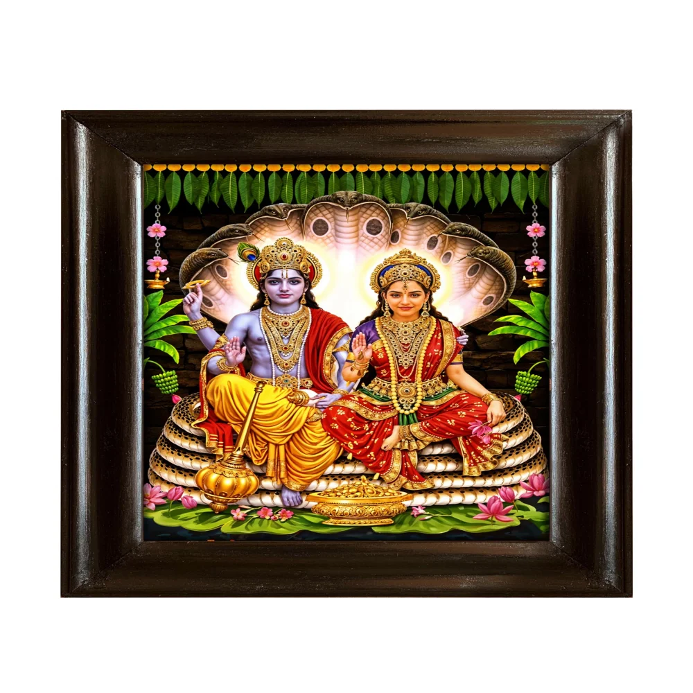 EMPEROR ART GALLERY Lord Lakshmi Narayan Religious Wall Frame, 15 x 18.8 inch, Premium Black Polished Wood, Digital Print with 3mm Glass