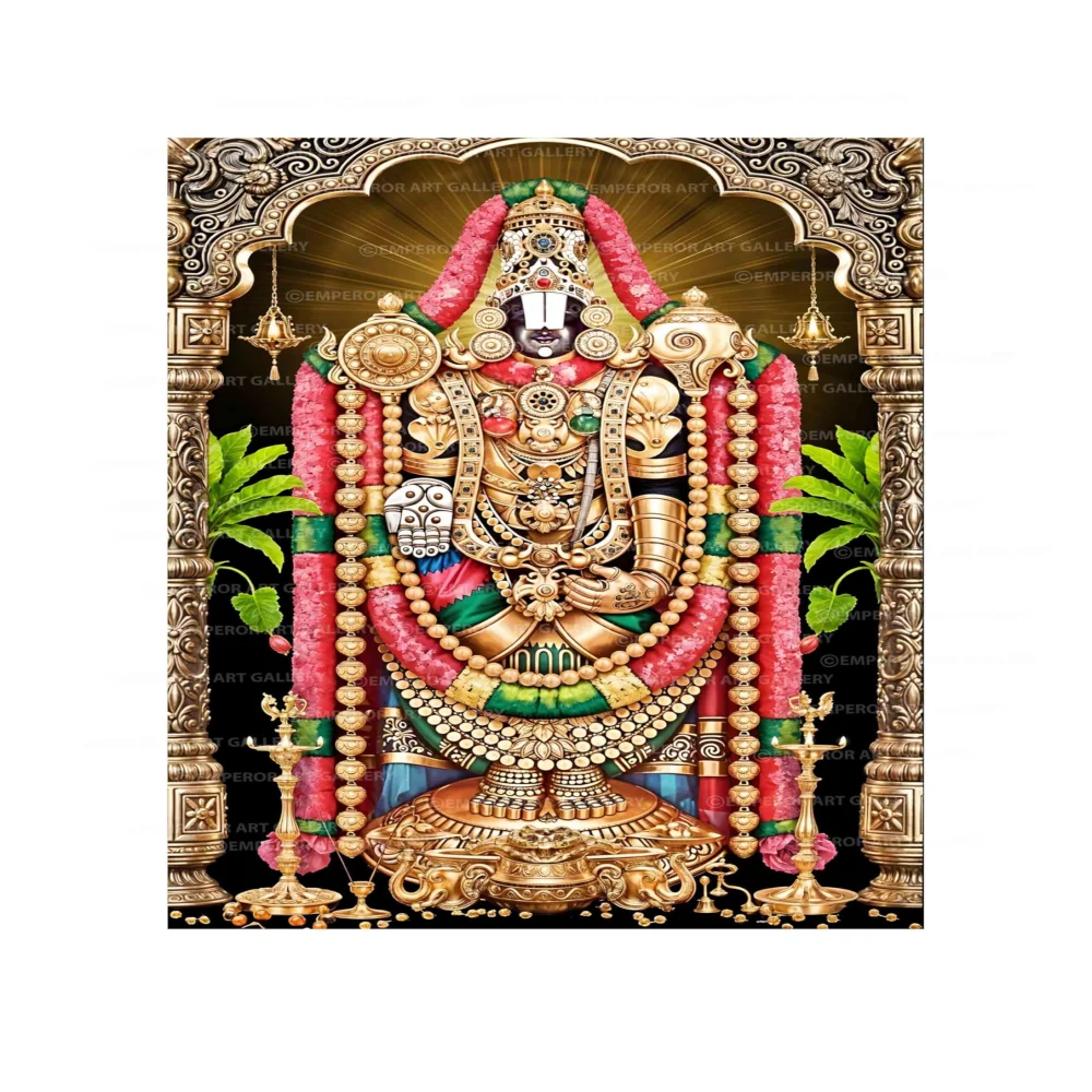 EMPEROR ART GALLERY®,Lord Venkateswara Swamy High Resolution Glossy Canvas Photo, 77.2 x 114.3 cm, Imported Quality, Religious Wall Art