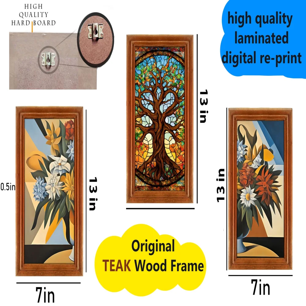 Abstract Art Flower Pot 3 Piece Painting Digital Reprint(13x7,13x7,13x7) inch