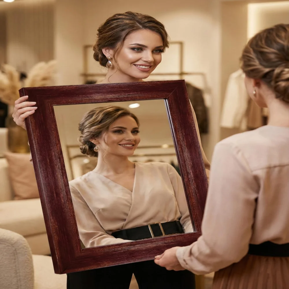 EMPEROR ART GALLERY®, Veeti Colour Premium Wall Mirror with Wooden Frame, 20 x 14 Inch, Rich Polished Veeti Colour Finish, 3mm Glass Thickness, Living Room Bed Room Decor