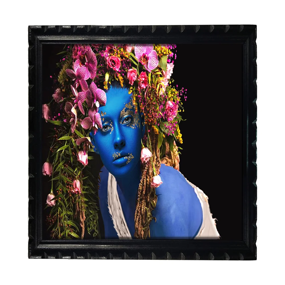 Mperor, Lady With Flower Digital Re Print With Wood Frame With Carving Designed (13x18.1) In