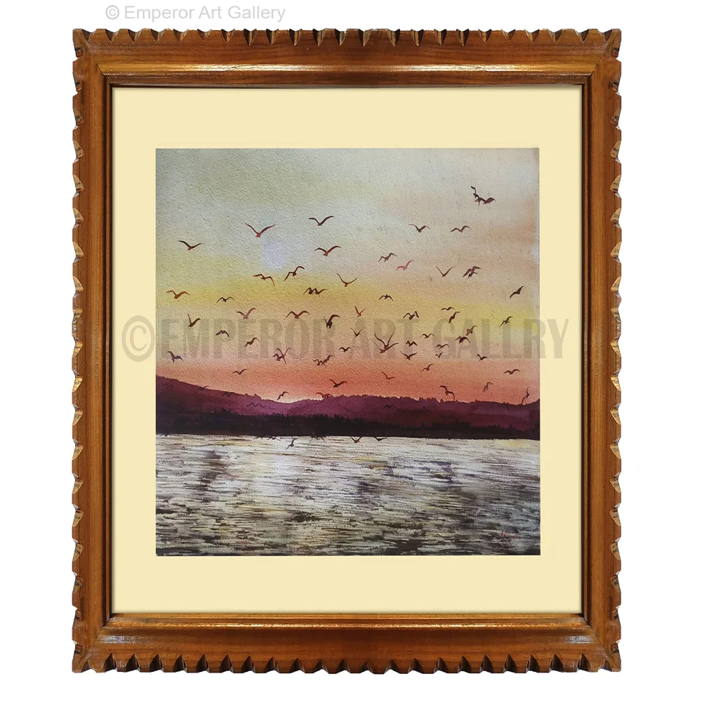 EMPEROR ART GALLERY, Original Handmade Water Painting With Teak Wood Frame For Living Room(19x22) In