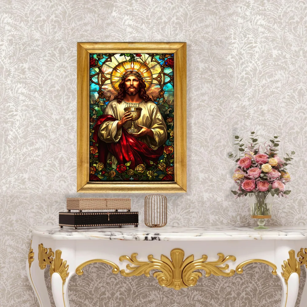 Jesus Christ Painting Wall Art, 48 x 30 cm, Natural Colour Wooden Frame, Film Laminated Digital Re-Print