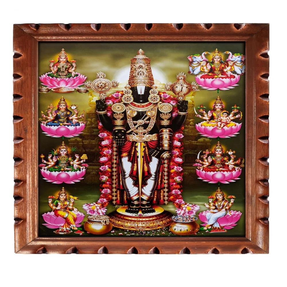 EMPEROR ART GALLERY , God Venkateswara Swamy with Lakshmi Photo # Wood Frame # Size(17.5 X 13.4)