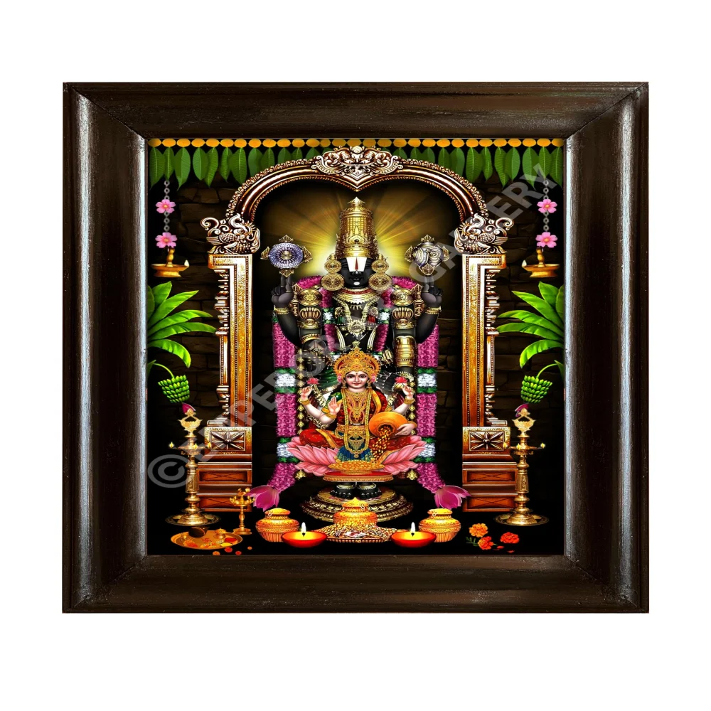 EMPEROR ART GALLERY®,Venkateswara Swamy with Lakshmi Religious Canvas Print, Black Polished Wooden Frame, 45.7 x 58.4 cm