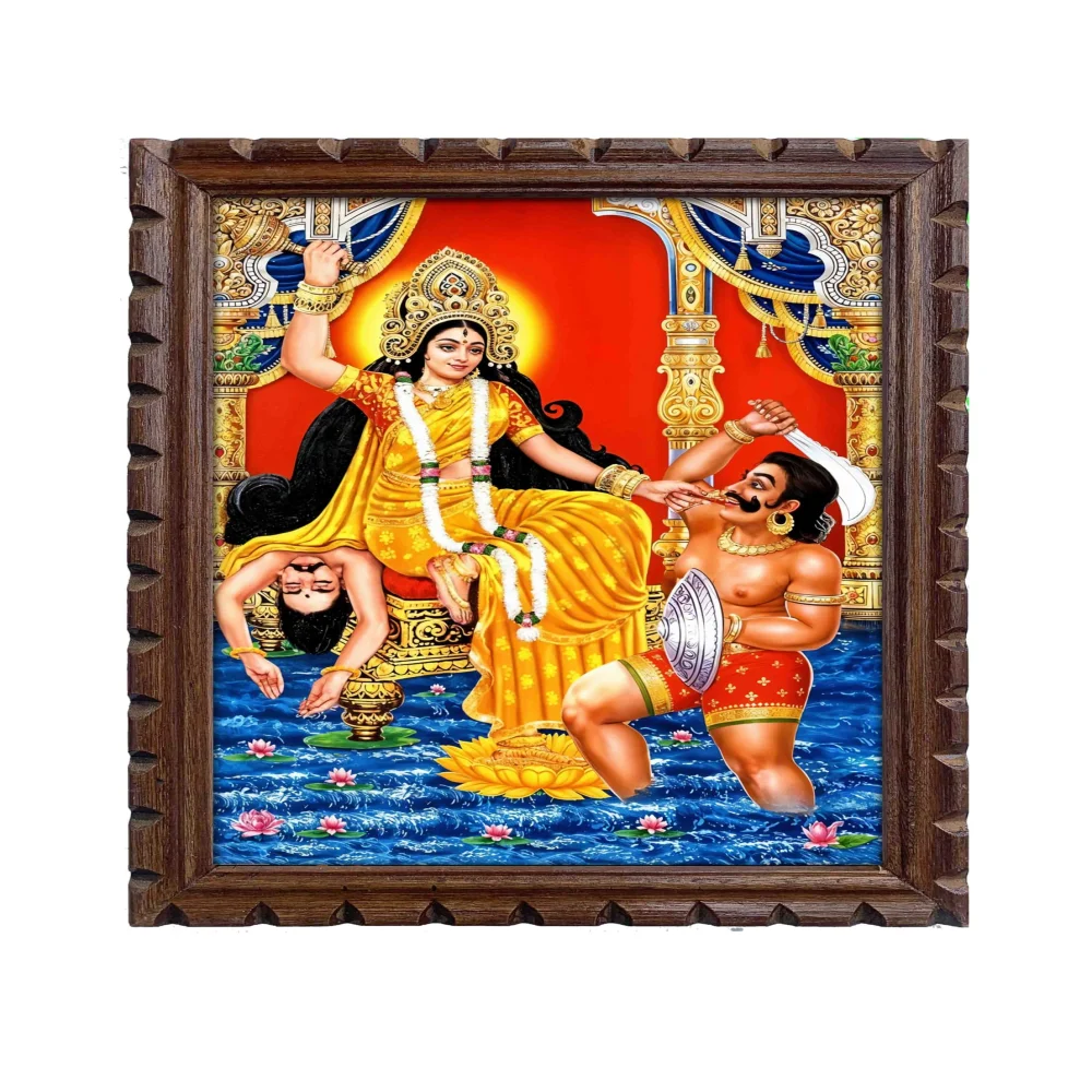 Baglamukhi Mata Religious Wall Art, Premium Wooden Frame, 33 x 46 cm, 300 GSM Digital Print with Glass