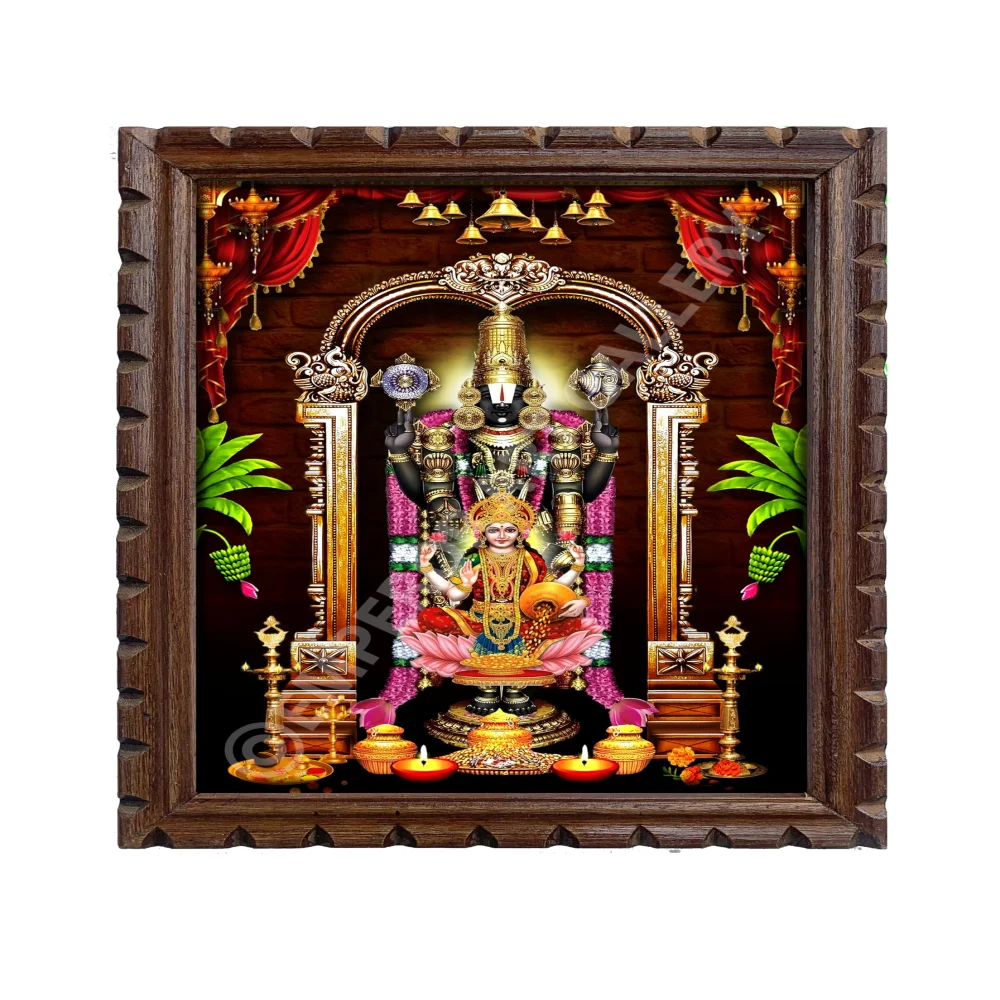 EMPEROR ART GALLERY God Venkateswara Swamy with Lakshmi Photo Wood Frame (14 X 10.3) in Religious Frame
