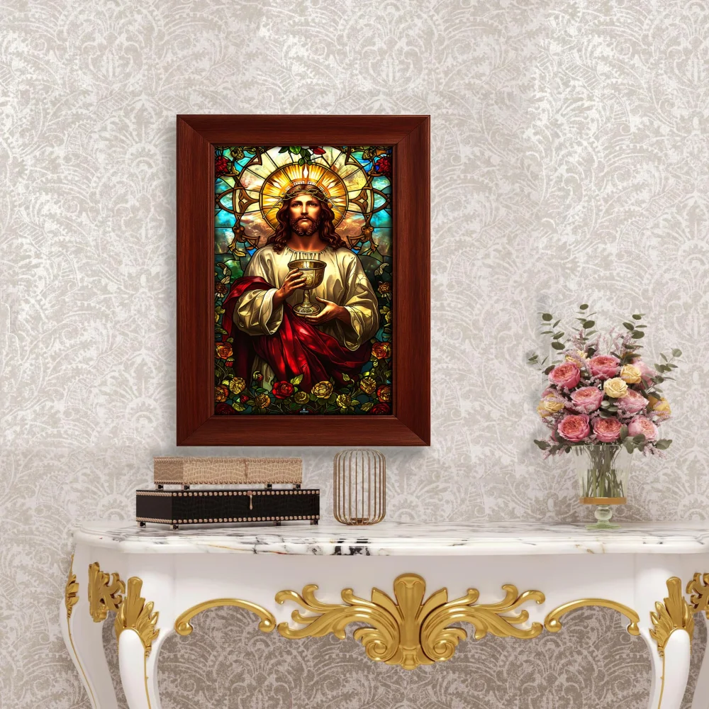 EMPEROR ART GALLERY®,Religious Stained Wall Art, Wooden Frame, Digital Print, Laminated, 14.6 x 22.6 inch, Home Decor