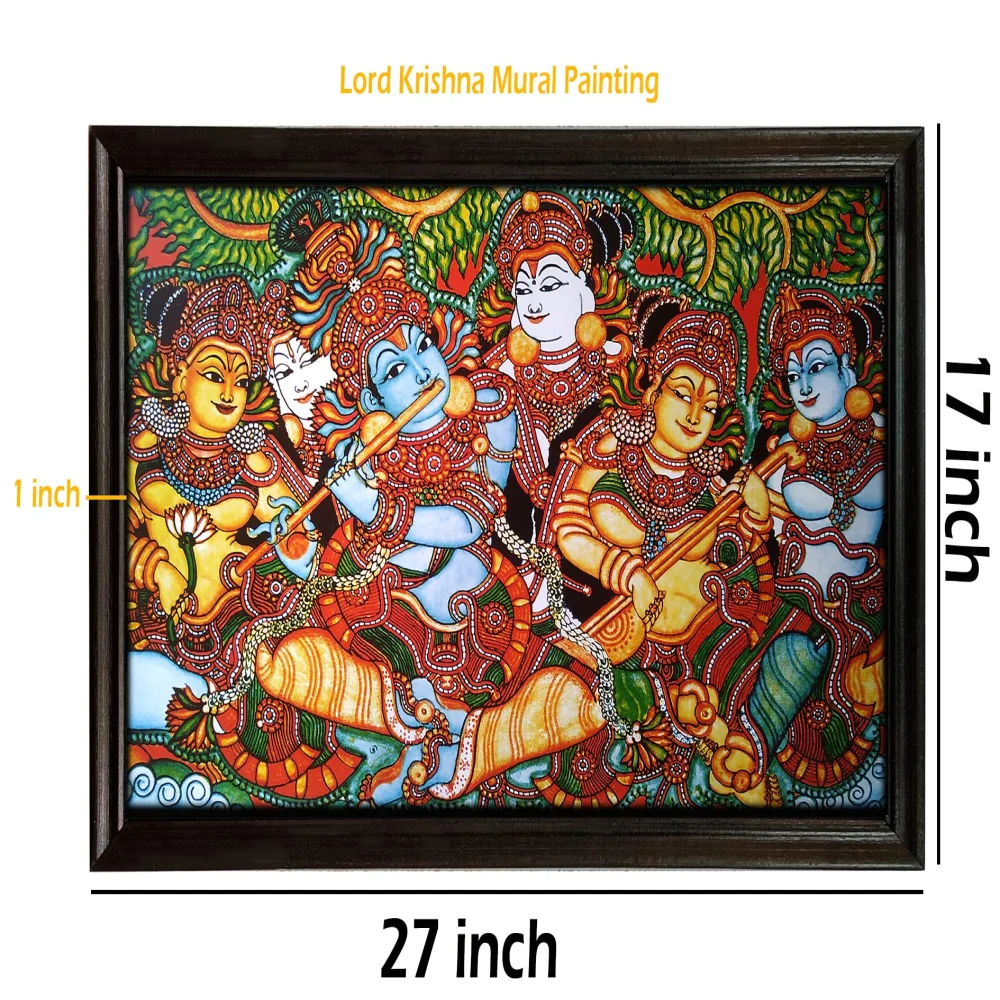mperor,Lord Krishna Mural Painting laminated Digital RePrint With Wood Frame (17x27) in