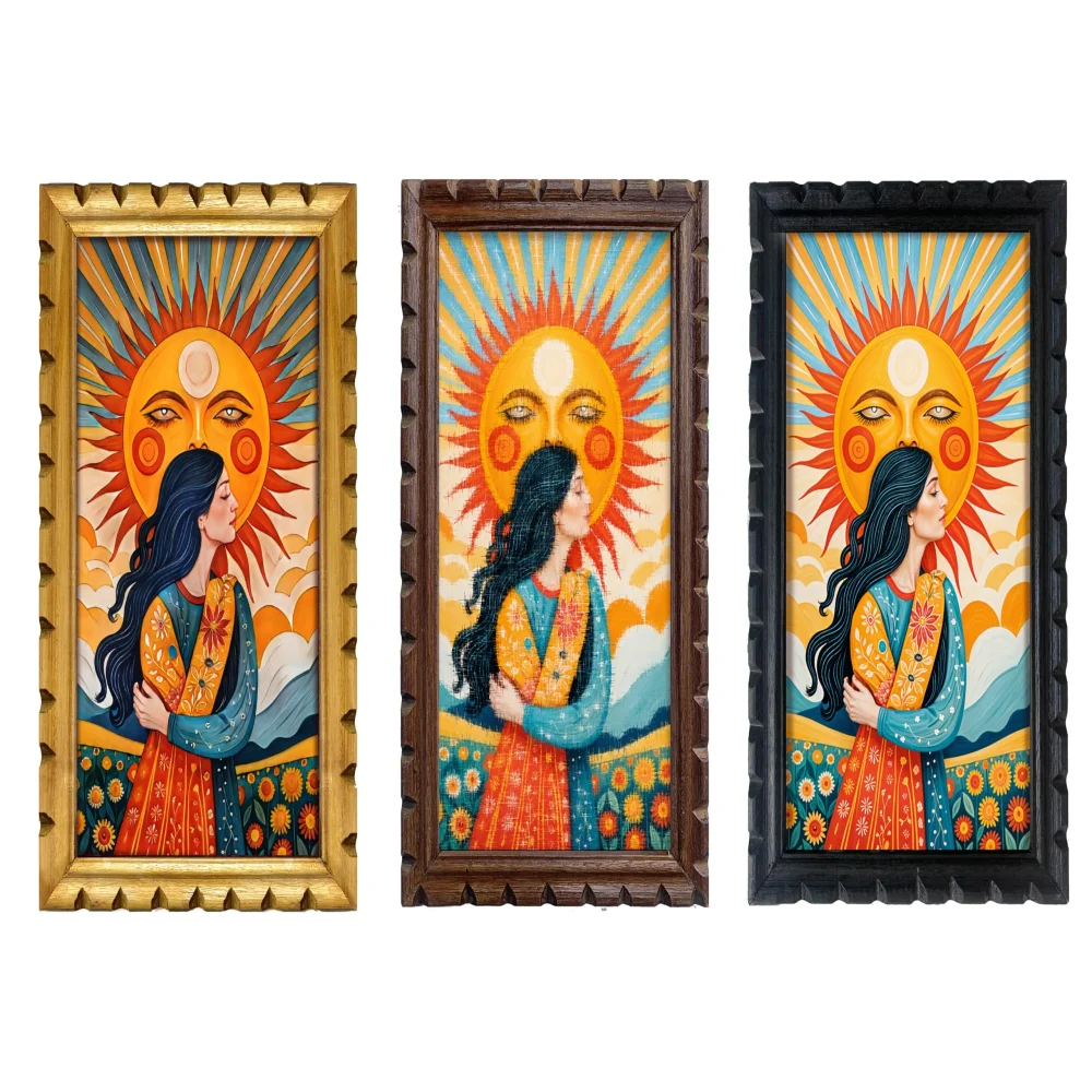 Decorative Wooden Frame Wall Art, Sun Goddess Digital Print, 12x20 inches, 3 Colors Available