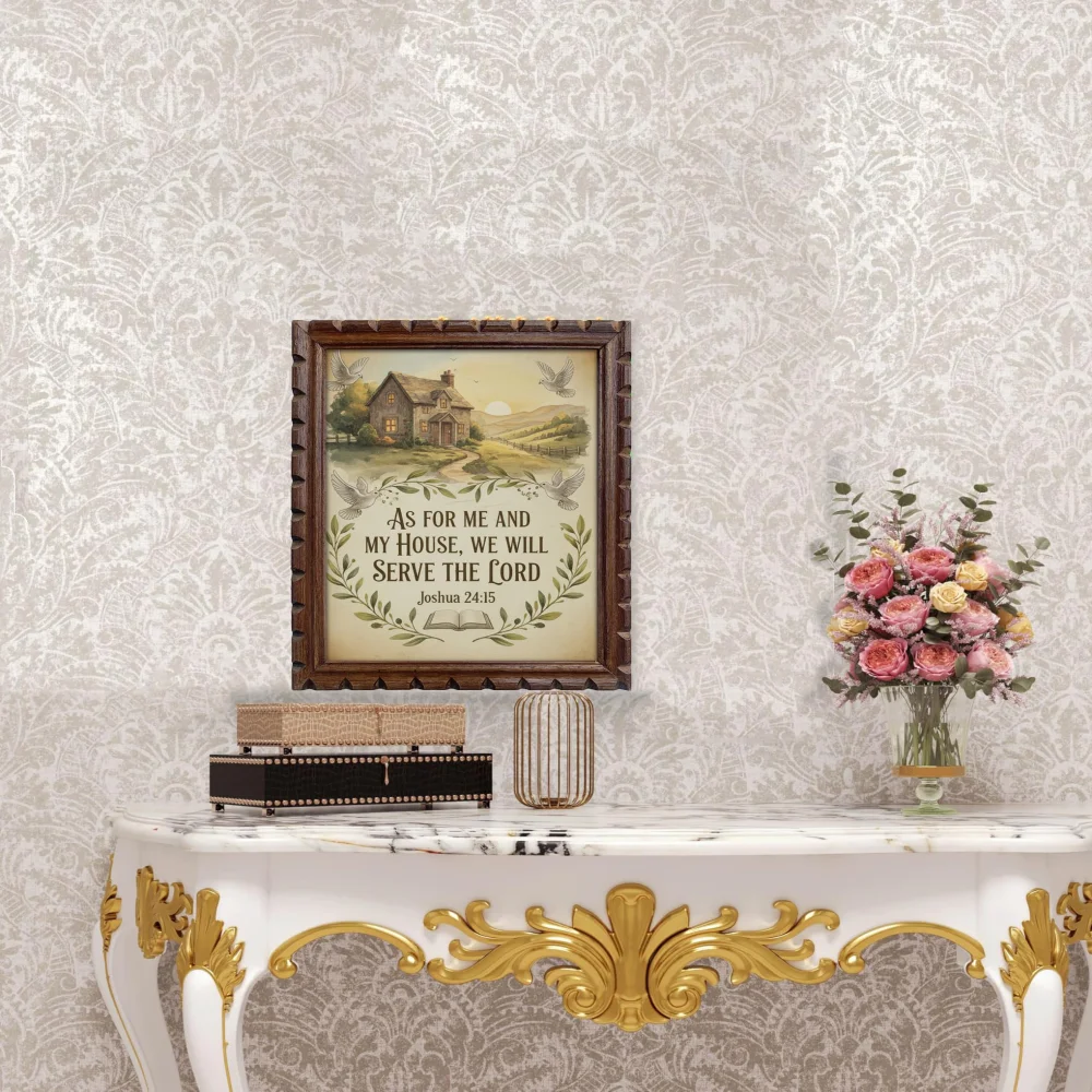 EMPEROR ART GALLERY, As for Me and My House Joshua 24:15 Framed Wall Art, Premium Wooden Frame with Film Laminated Print, Religious Home Decor, 14x18 Inch