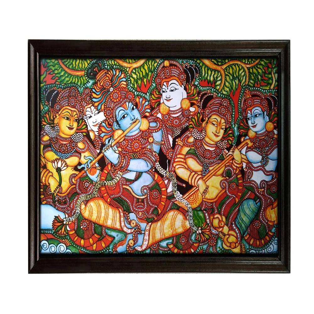 mperor,Lord Krishna Mural Painting laminated Digital RePrint With Wood Frame (17x27) in
