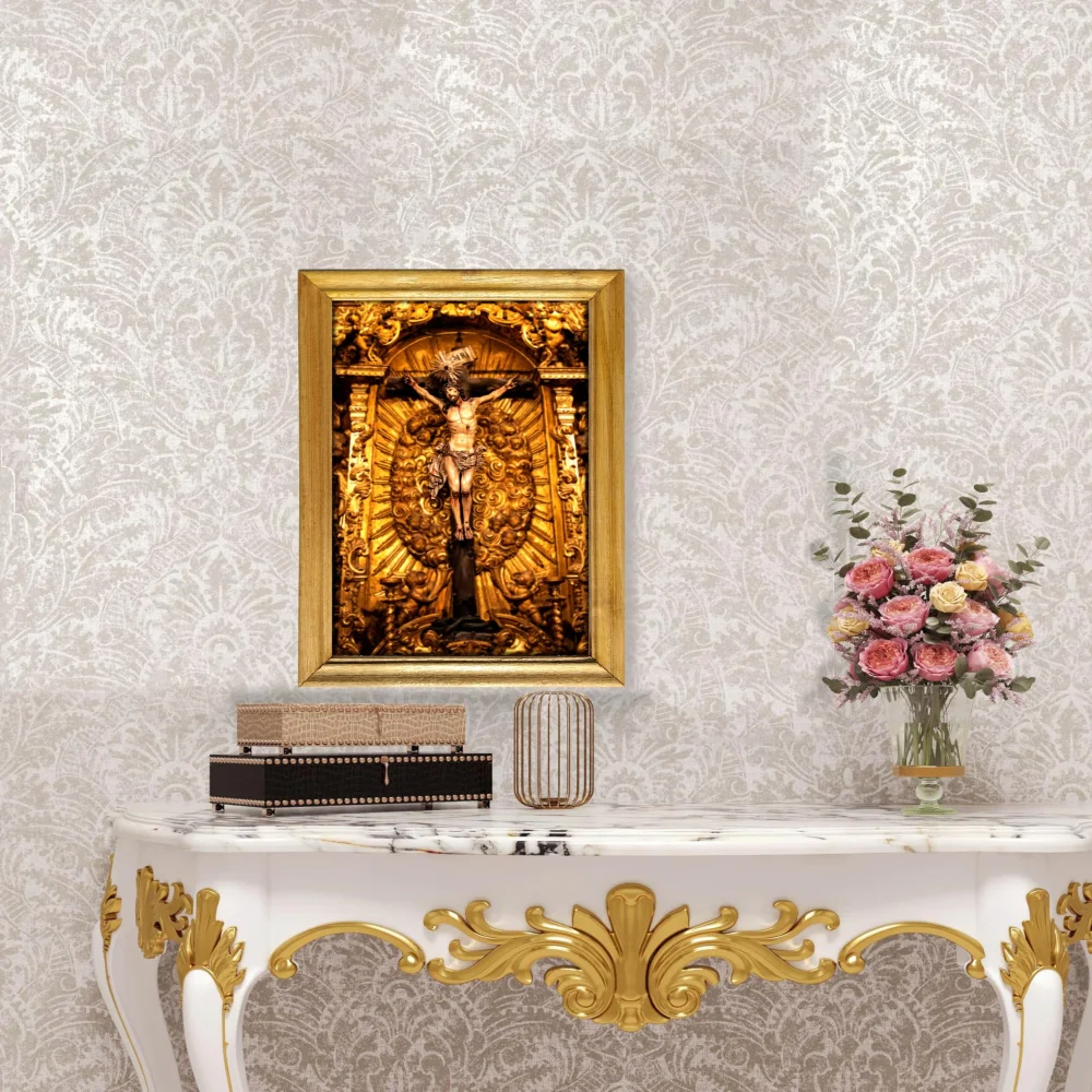 Jesus Christ Painting Wall Art, 19 x 12 inch, Natural Colour Wooden Frame, Film Laminated Digital Re-Print