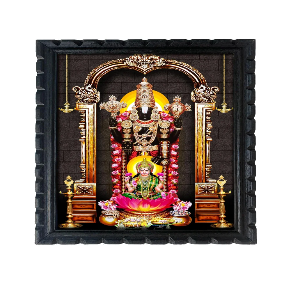 EMPEROR ART GALLERY God Venkateswara Swamy With Lakshmi Photo Frame # Wood Frame With Glass# Size(14 X 10.7) inch Black Religious