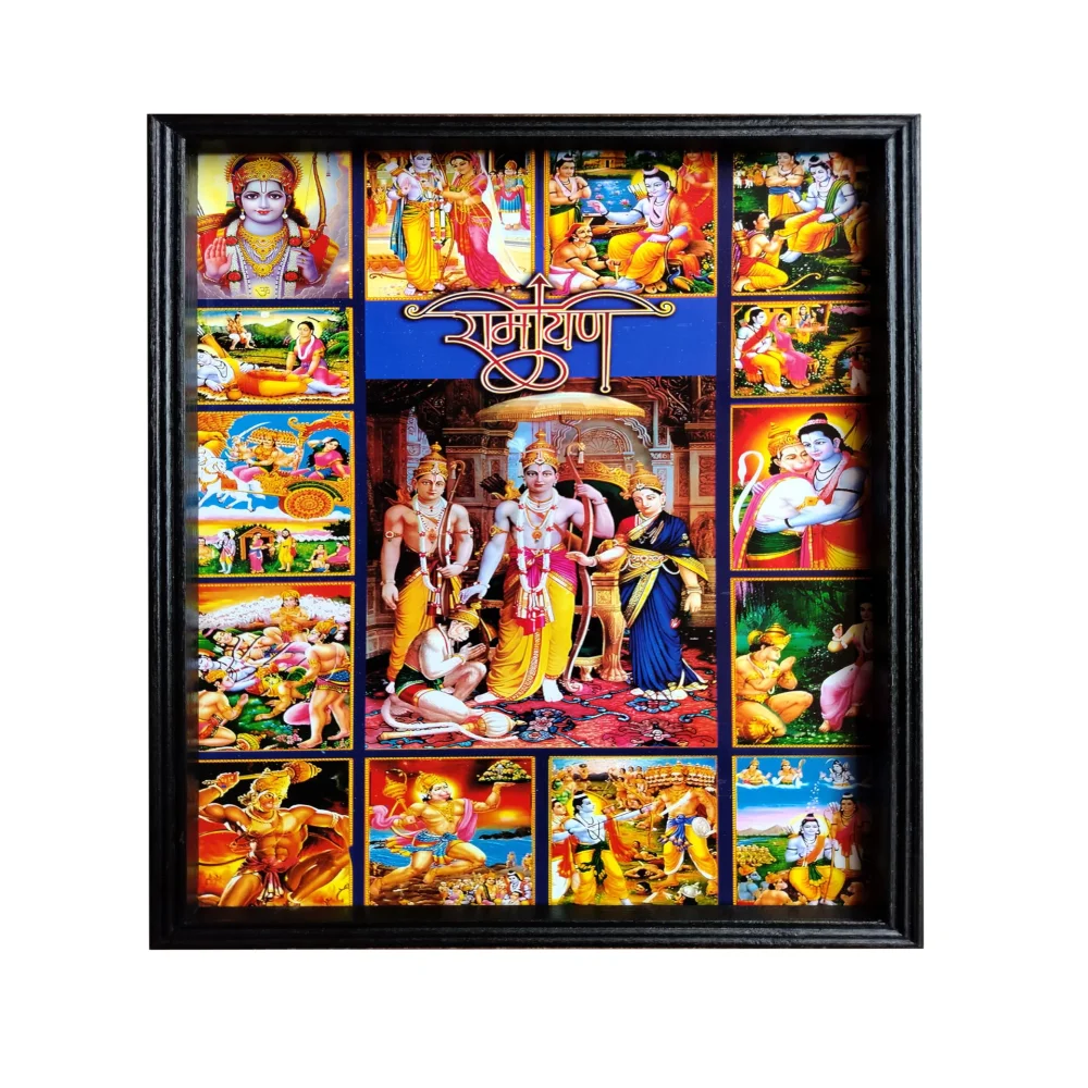 EMPEROR ART GALLERY®,Ramayan Hindu Religious Wall Art, Wooden Frame, 12.6 x 18.3 inches, Laminated Digital Print
