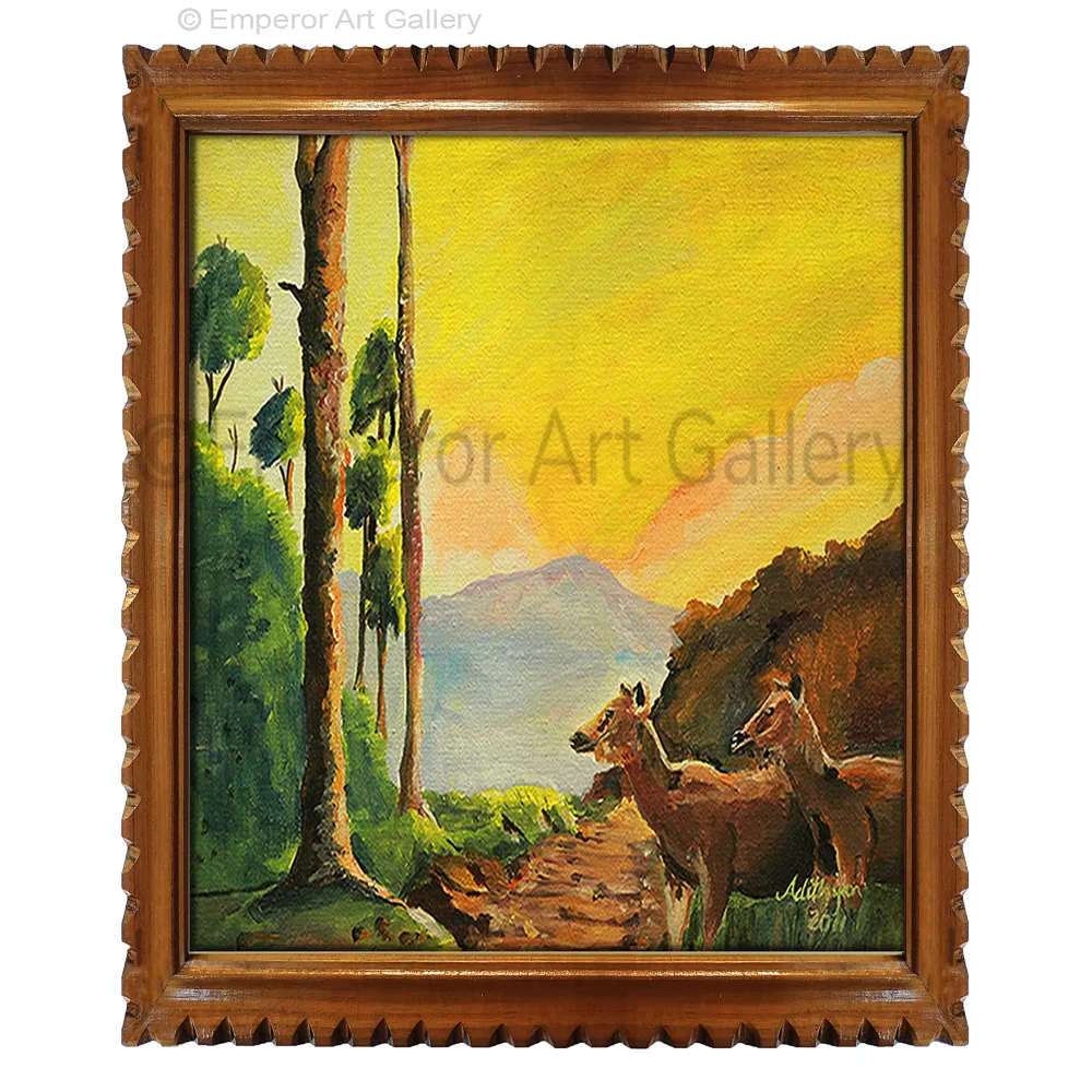 EMPEROR ART GALLERY, Original Handmade Acrylic Painting On Canvas With Teak Wood Frame For Wall (19.2x17.1) In
