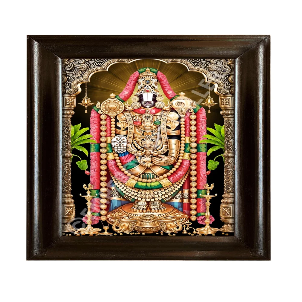 EMPEROR ART GALLERY Lord Venkateswara Swamy Photo Frame, 43.2 x 58.4 cm, Premium Black Wooden Frame, Digital Print with 3mm Glass