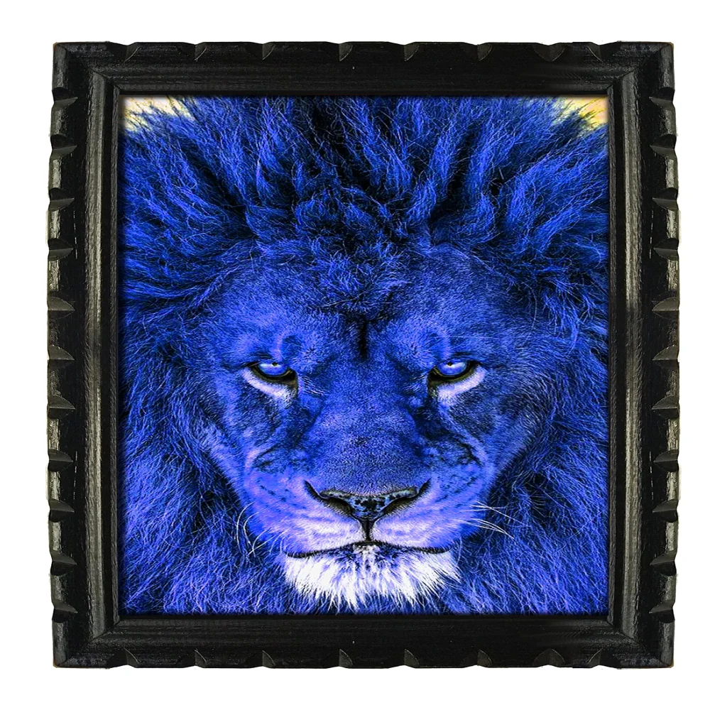 Mperor, The Lion Digital Re Print With Wood Frame With Carving Designed (19.1x13) In