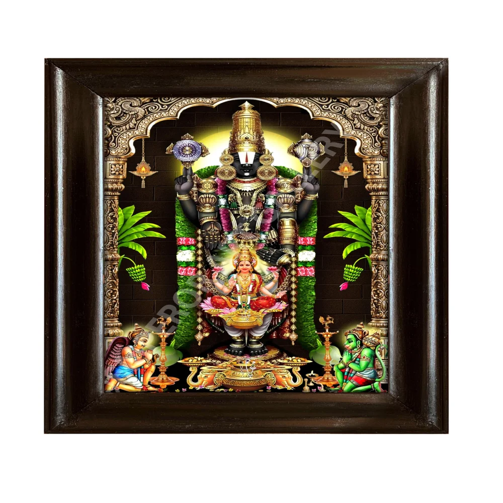 EMPEROR ART GALLERY , Venkateswara Swamy with Lakshmi Religious Wall Frame, 23x17 Inches, Premium Black Polished Wood, Digital Print with 3mm Glass