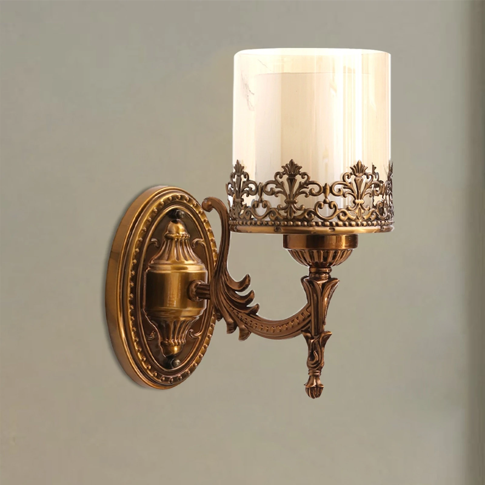 Antique Look, Laced Rim, Wall Sconce with Pure Glass Shade Wall Light
