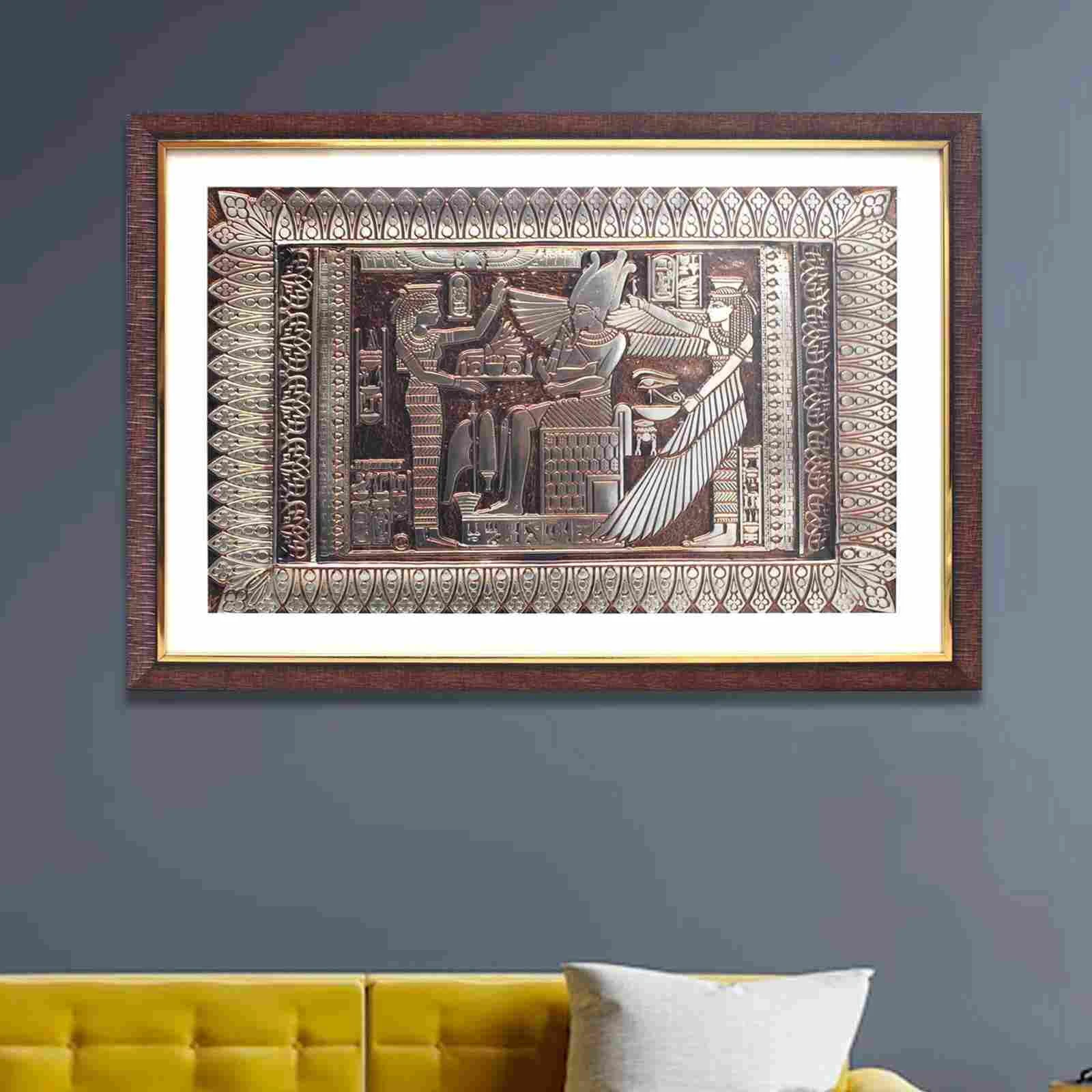God Osiris with Winged Goddess ISIS Foil Embossed wall Painting