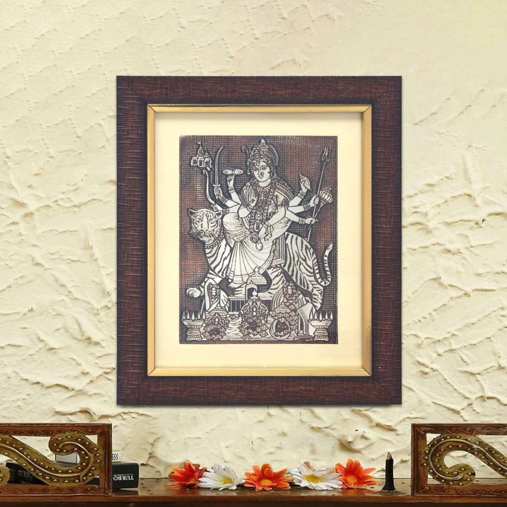 Sherawali Mata Painting – Maa Bhavani Foil Embossed Wall Painting “Small”