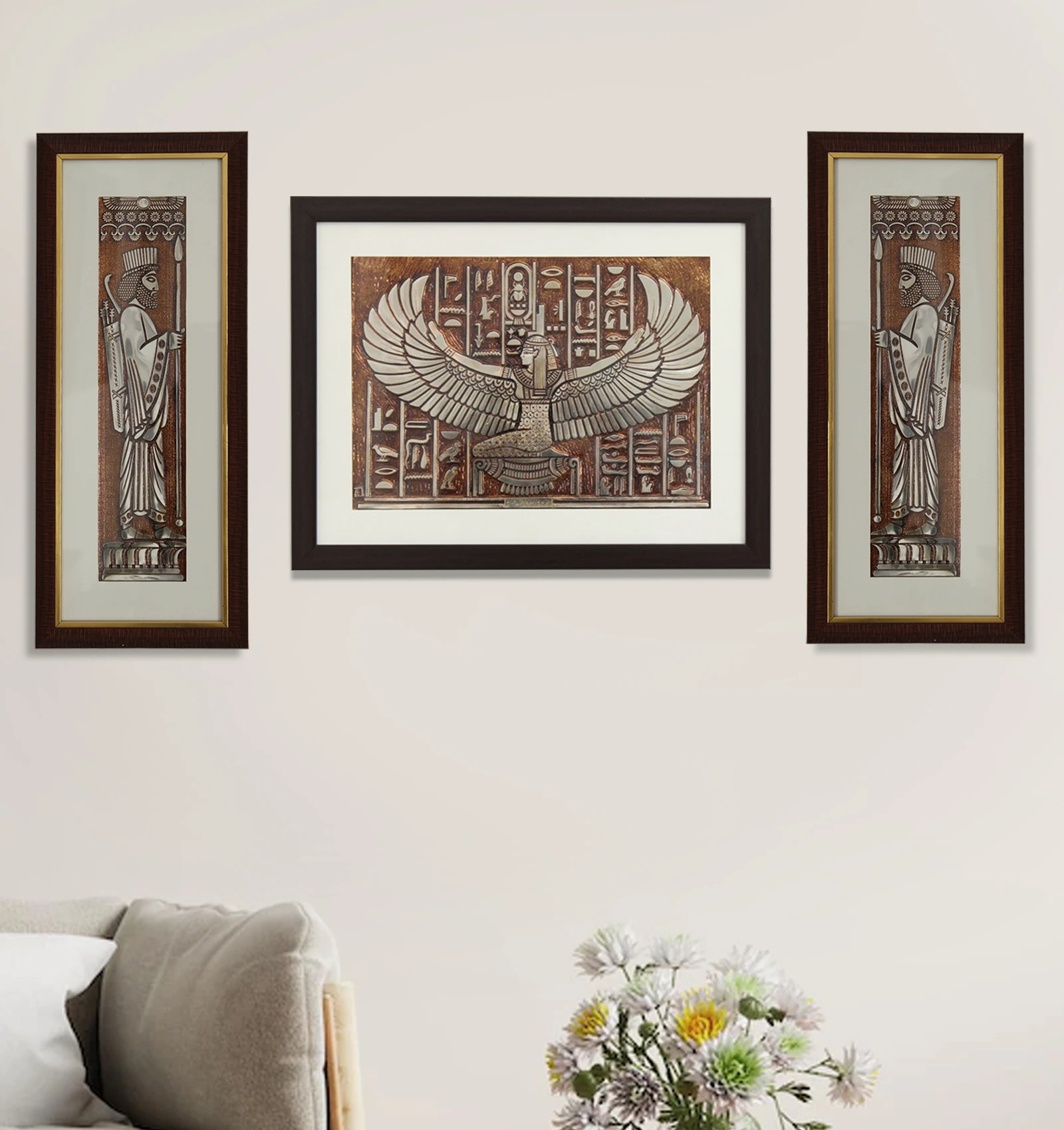 Archaemenid Soldier Egyptian Wall Painting Set Of 3