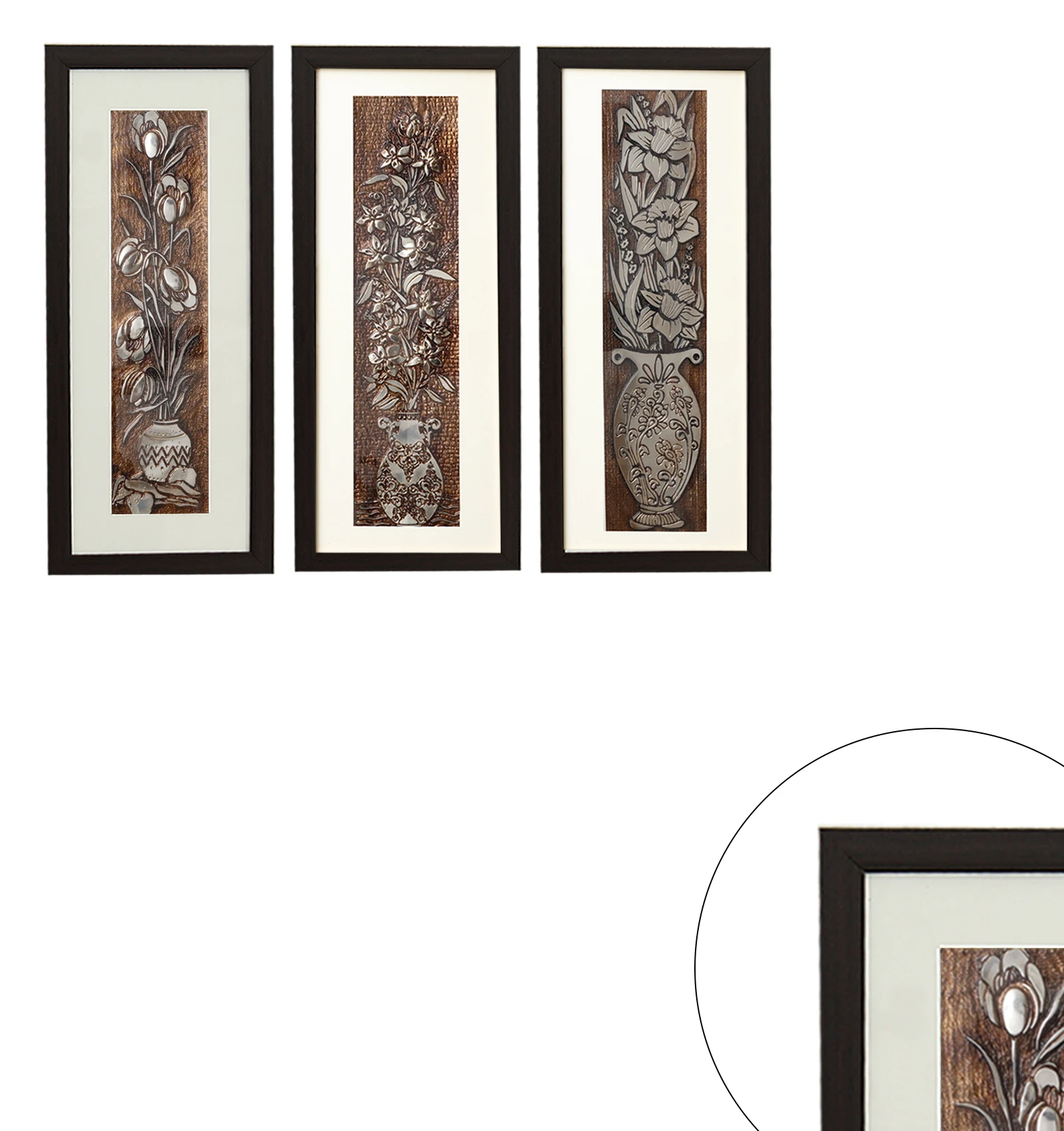 Egyptian Peony Flower Wall Painting Set Of 3