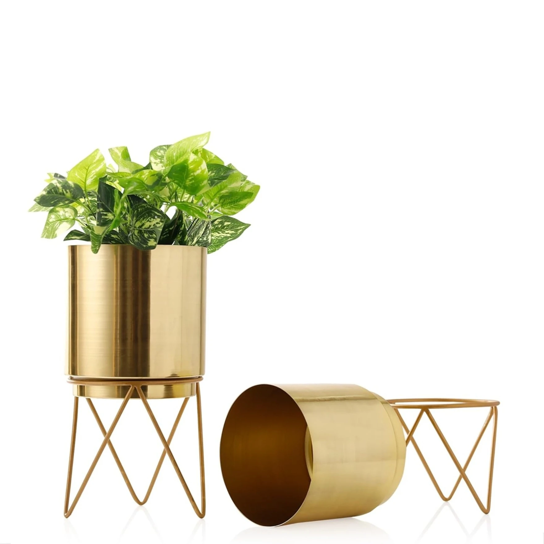 Elle Antique Gold Metal Planter with Stand |Pack of 2  Planters for Living Room, Bedroom Decor (Gold Elle Antique)