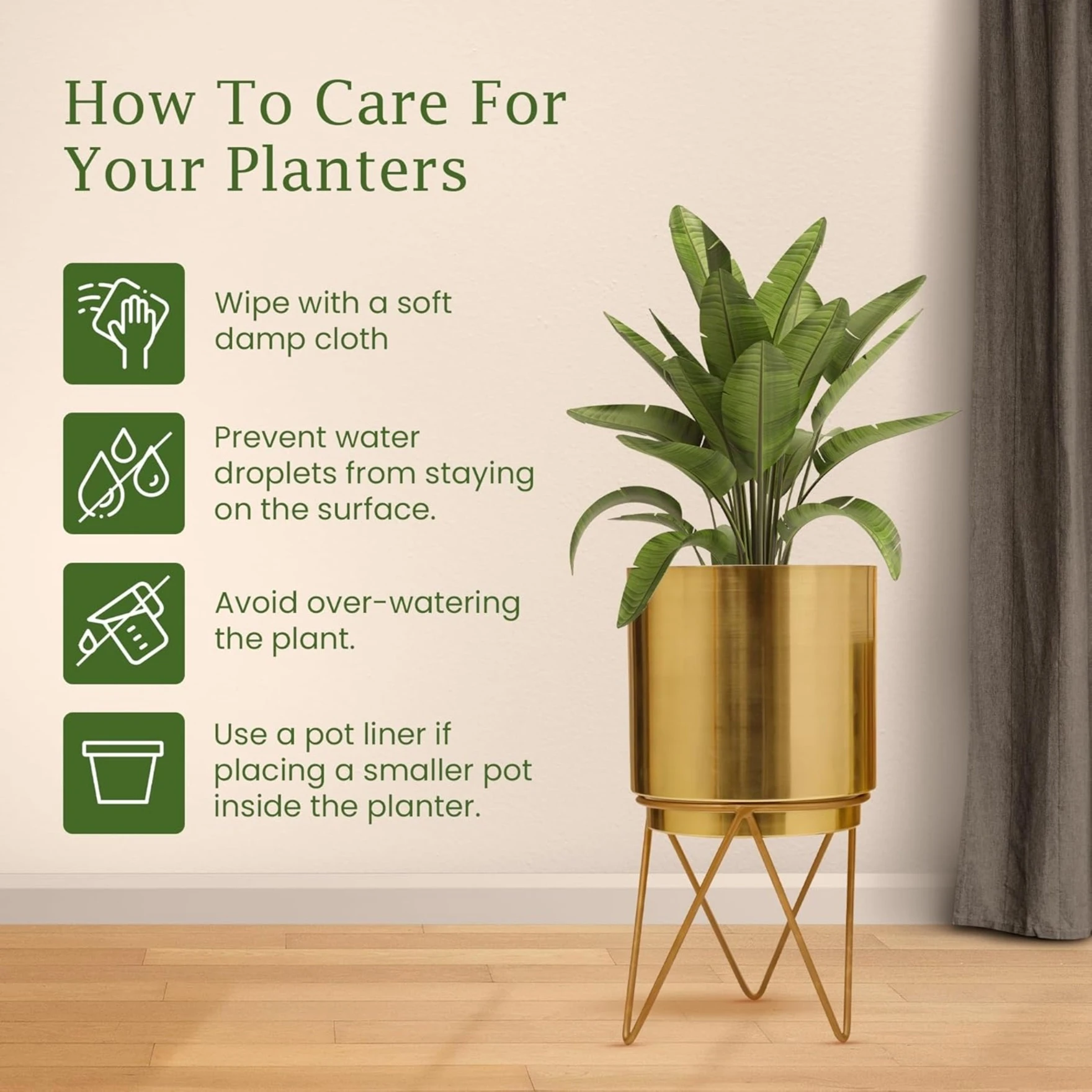 Elle Antique Gold Metal Planter with Stand |Pack of 2  Planters for Living Room, Bedroom Decor (Gold Elle Antique)