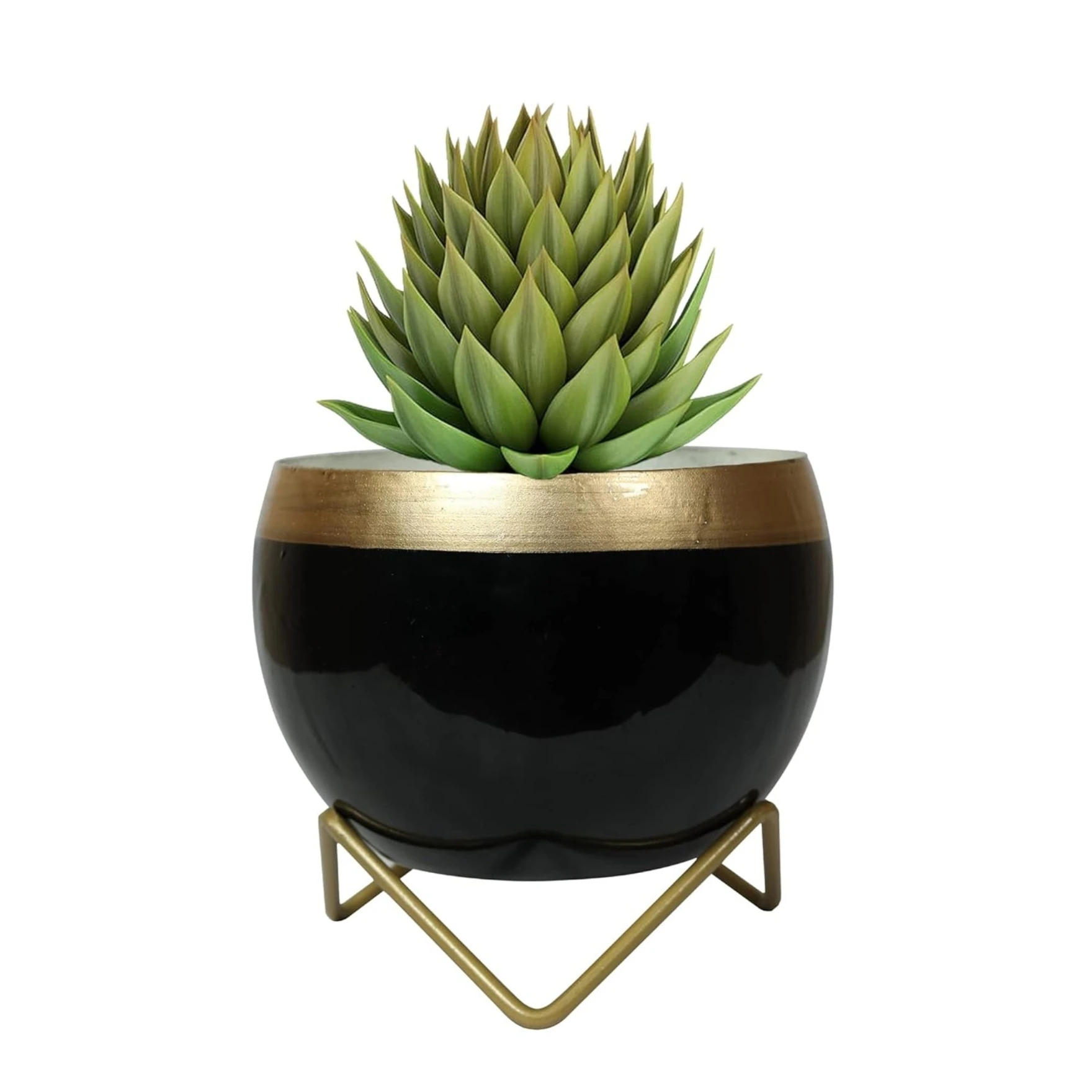 Round Shape Small Size Table Planters Drainage hole with Stand for Living Room Indoor Decorative Planter Outdoor Plant Containers Balcony Decoration Garden Decor Pot, Black