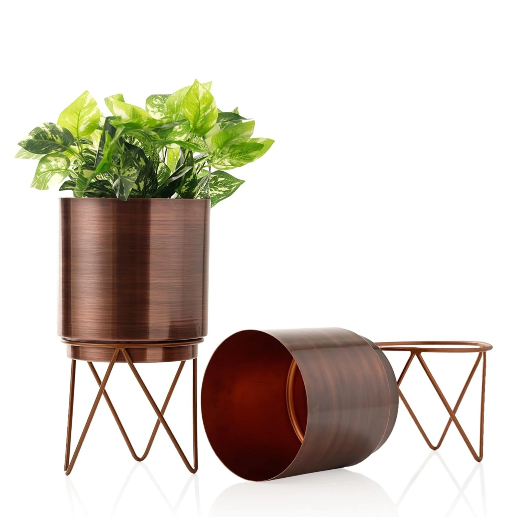Elle Antique Bronze Metal Planter with Stand |Pack of 2  Planters for Living Room, Bedroom Decor (Big Elle Antique)
