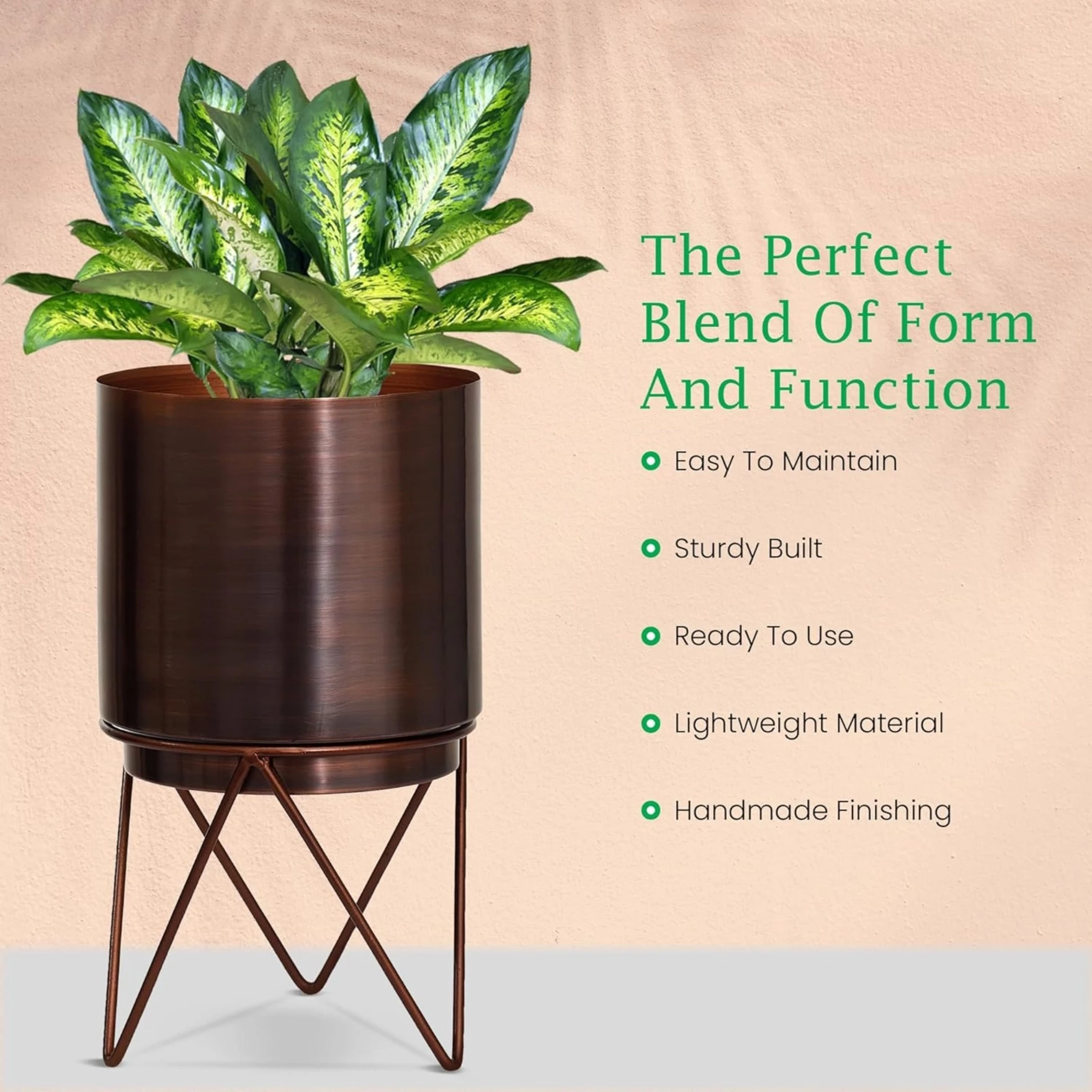 Elle Antique Bronze Metal Planter with Stand |Pack of 2  Planters for Living Room, Bedroom Decor (Big Elle Antique)