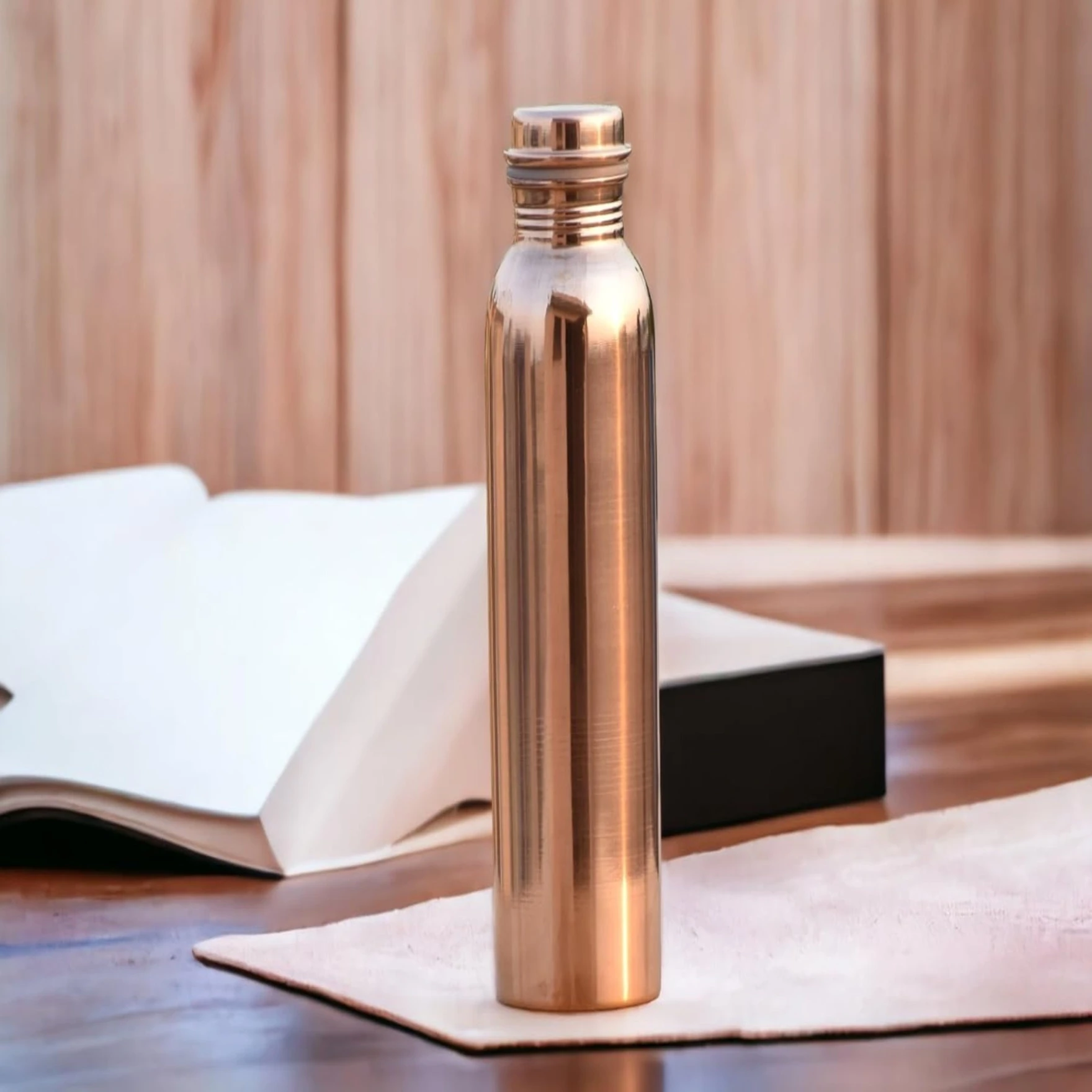 Pure Copper Water Bottle Leak Proof 1 Ltr Brown-Copper Vessel-An Ayuervedic Water Bottle-Capacity 34 Oz Plain Copper Bottle