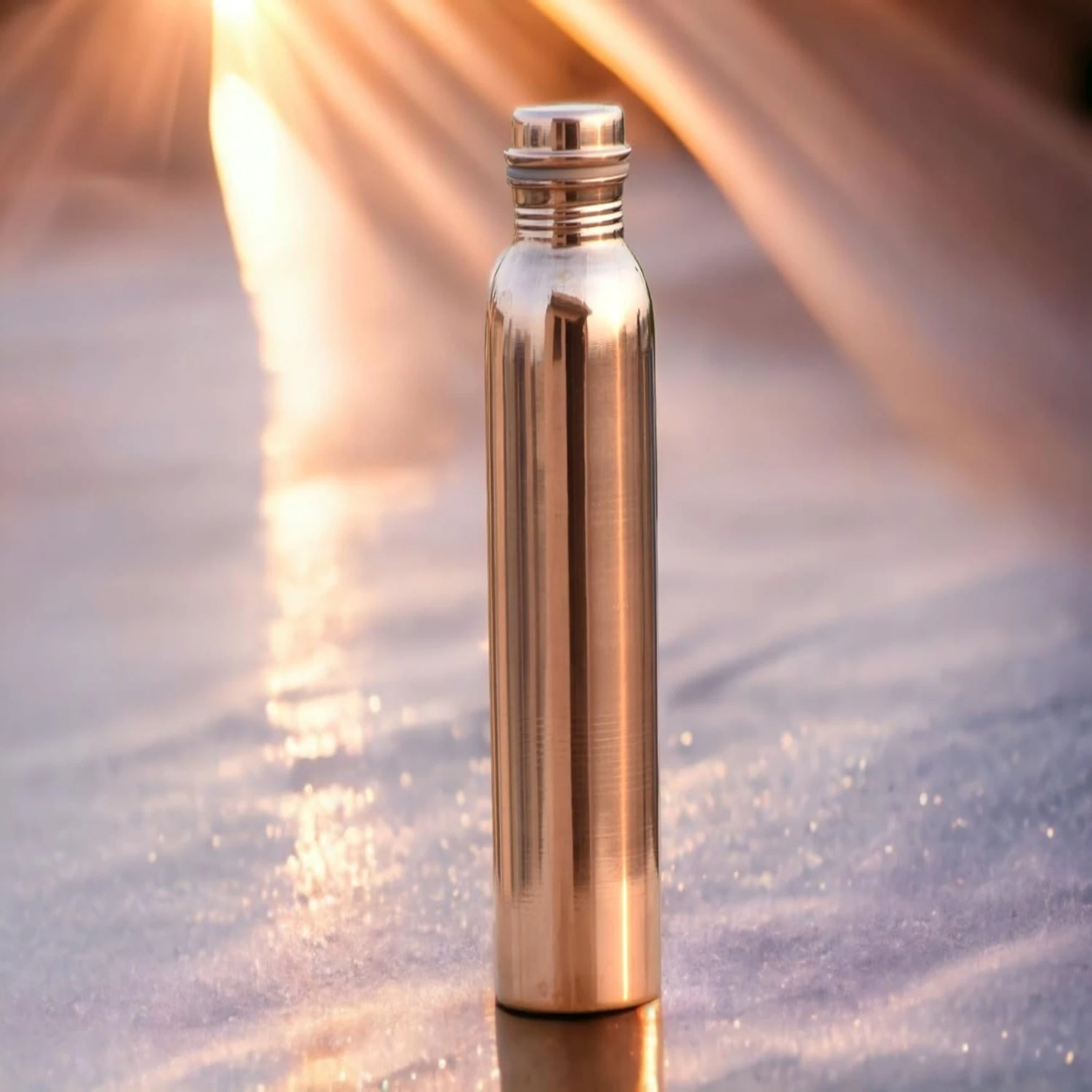 Pure Copper Water Bottle Leak Proof 1 Ltr Brown-Copper Vessel-An Ayuervedic Water Bottle-Capacity 34 Oz Plain Copper Bottle