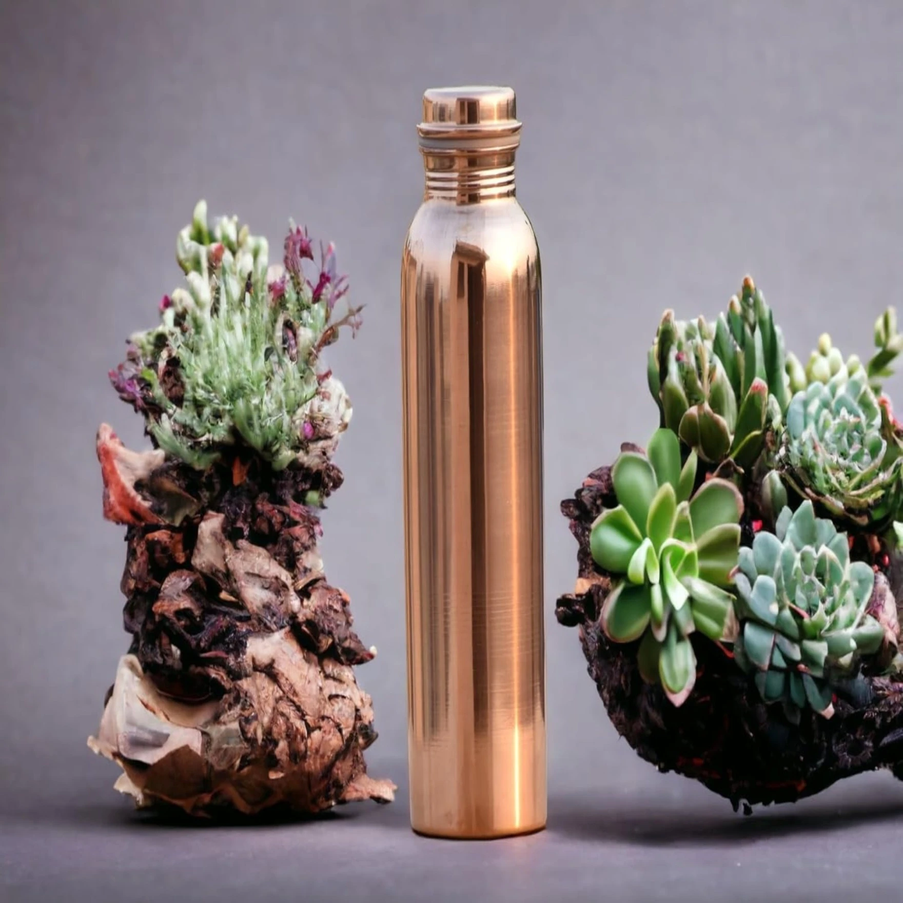 Pure Copper Water Bottle Leak Proof 1 Ltr Brown-Copper Vessel-An Ayuervedic Water Bottle-Capacity 34 Oz Plain Copper Bottle