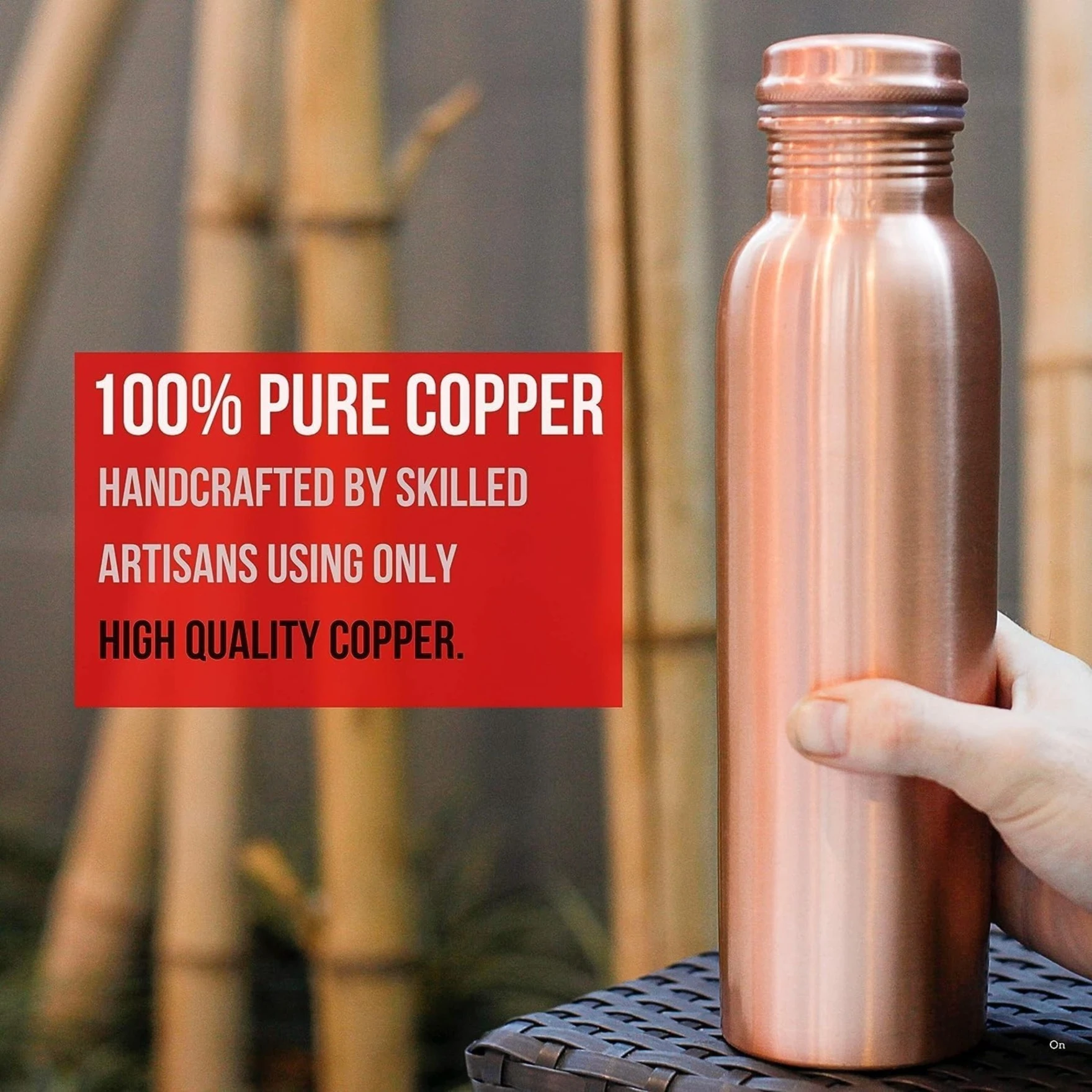 Pure Copper Water Bottle Leak Proof 1 Ltr Brown-Copper Vessel-An Ayuervedic Water Bottle-Capacity 34 Oz Plain Copper Bottle