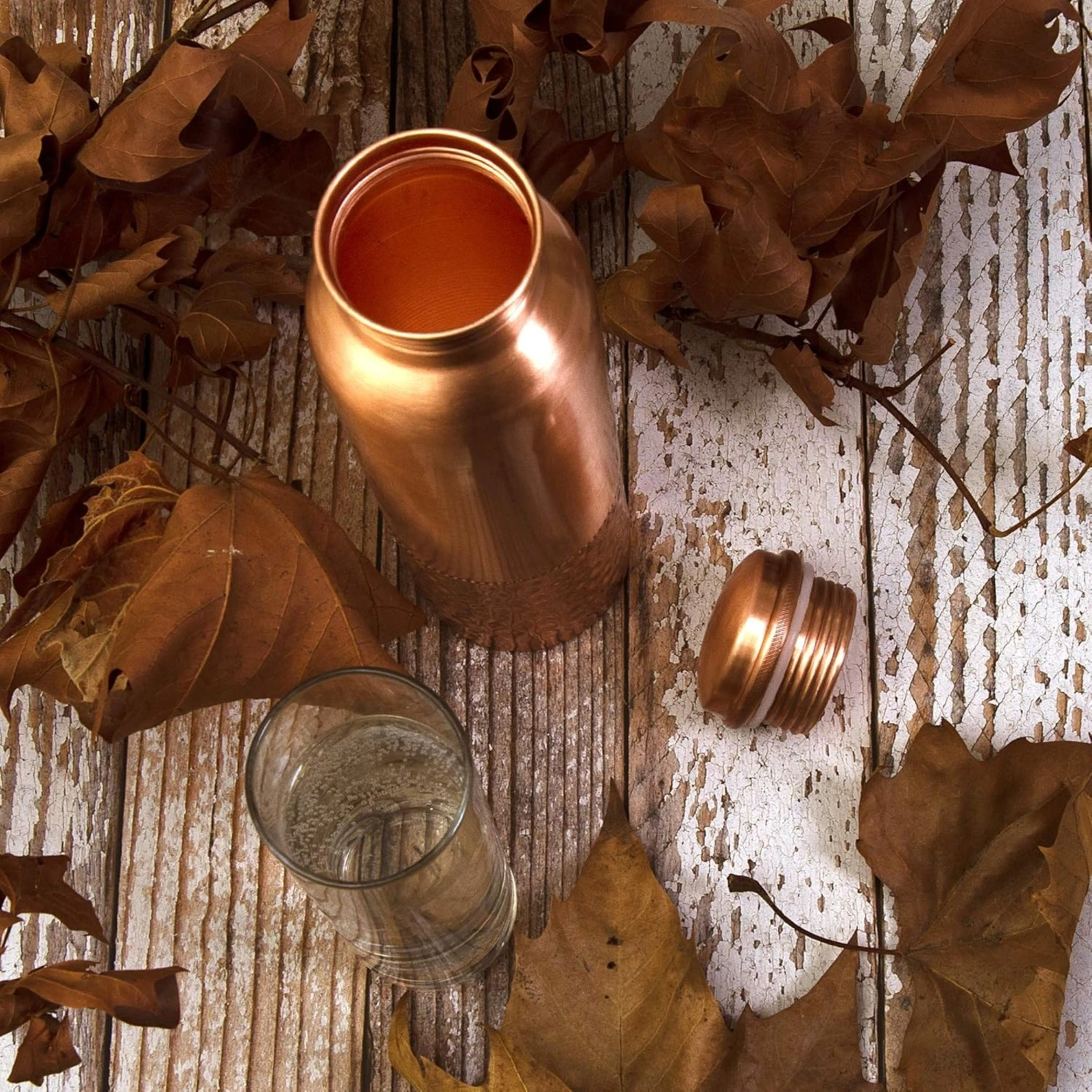 Pure Copper Water Bottle Leak Proof 1 Ltr Brown-Copper Vessel-An Ayuervedic Water Bottle-Capacity 34 Oz Plain Copper Bottle