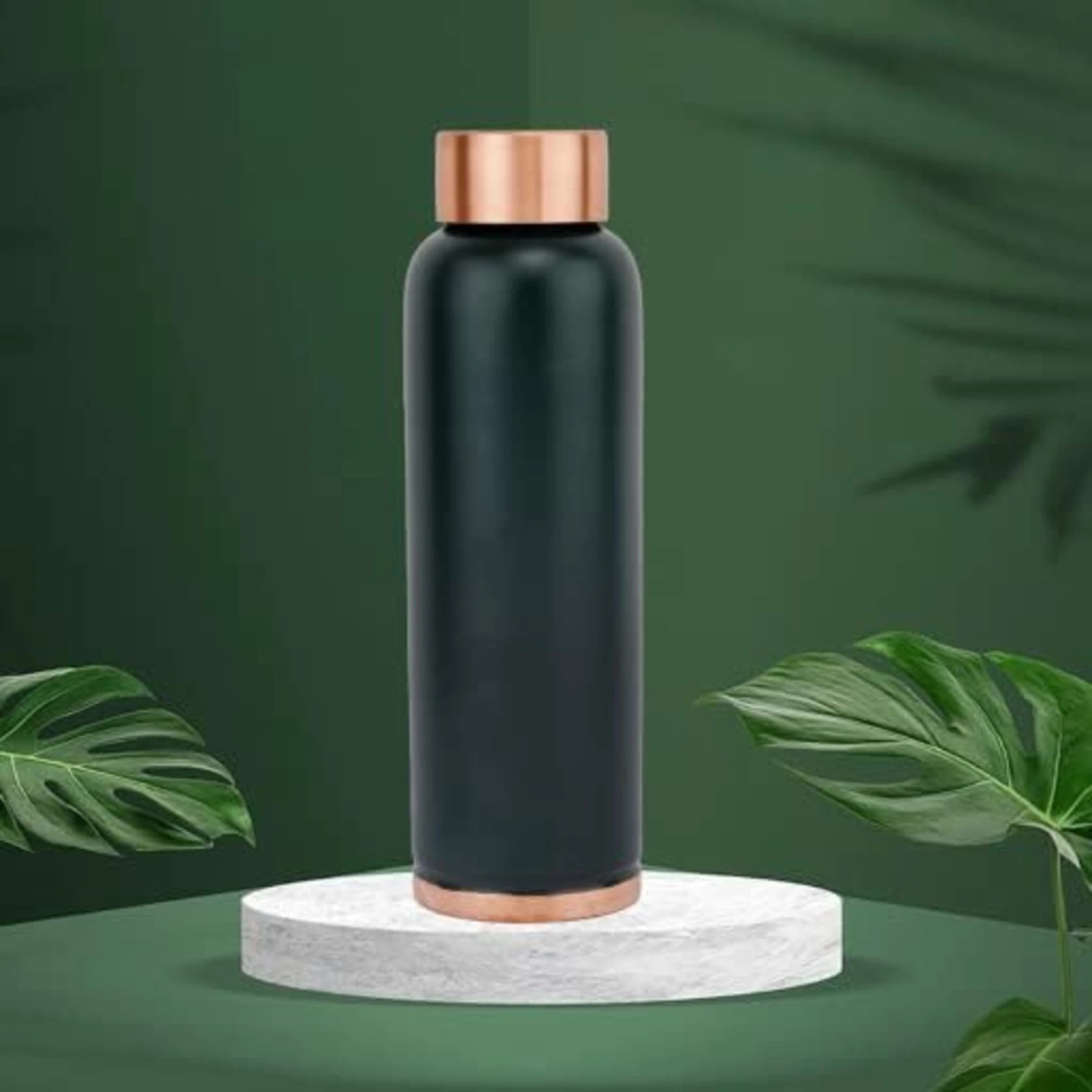 Green 1Ltr Leak Proof Pure Copper Water Bottle Matte Finish-Copper Vessel-An Ayuervedic Water Bottle-Capacity 34 Oz Plain Green Copper Bottle