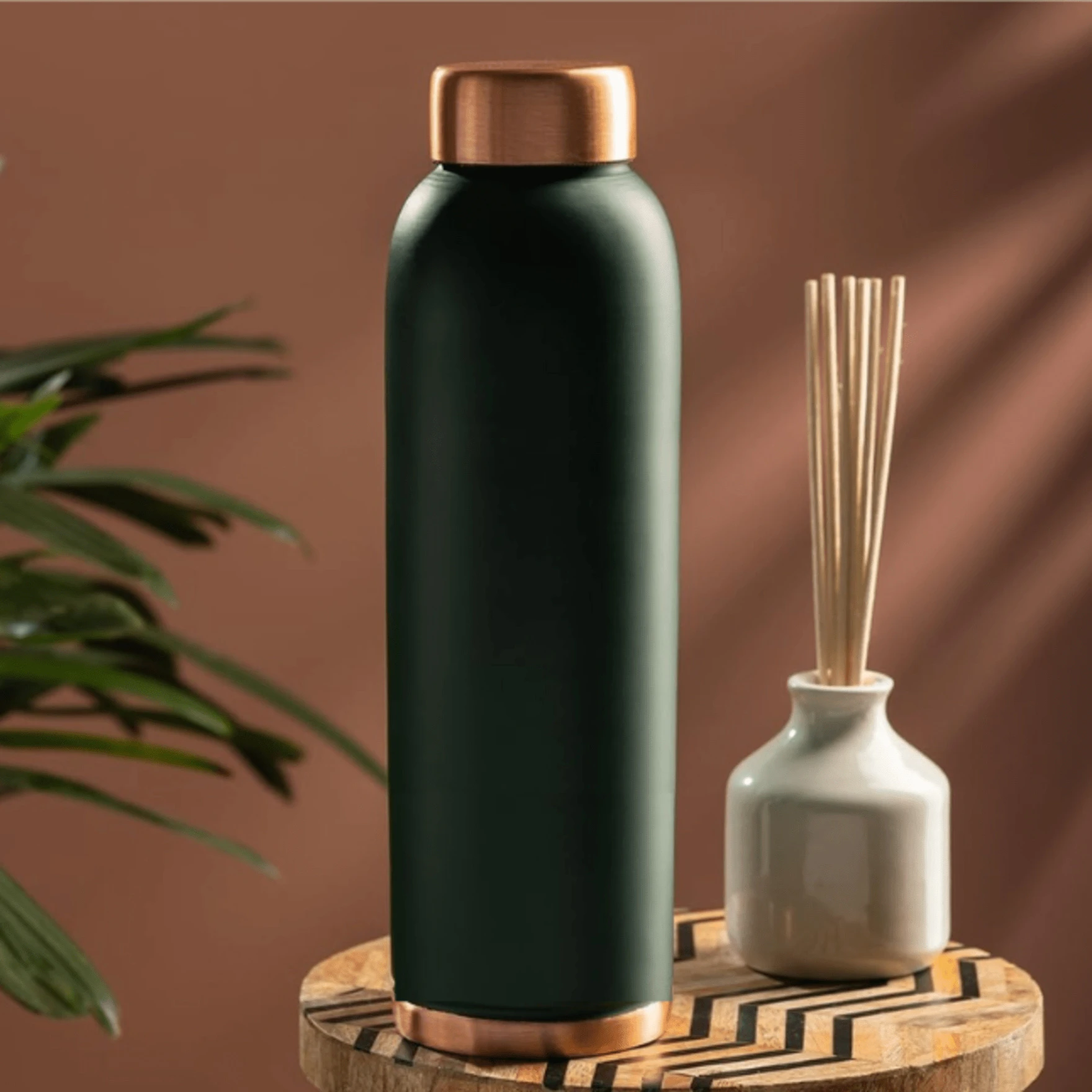 Green 1Ltr Leak Proof Pure Copper Water Bottle Matte Finish-Copper Vessel-An Ayuervedic Water Bottle-Capacity 34 Oz Plain Green Copper Bottle