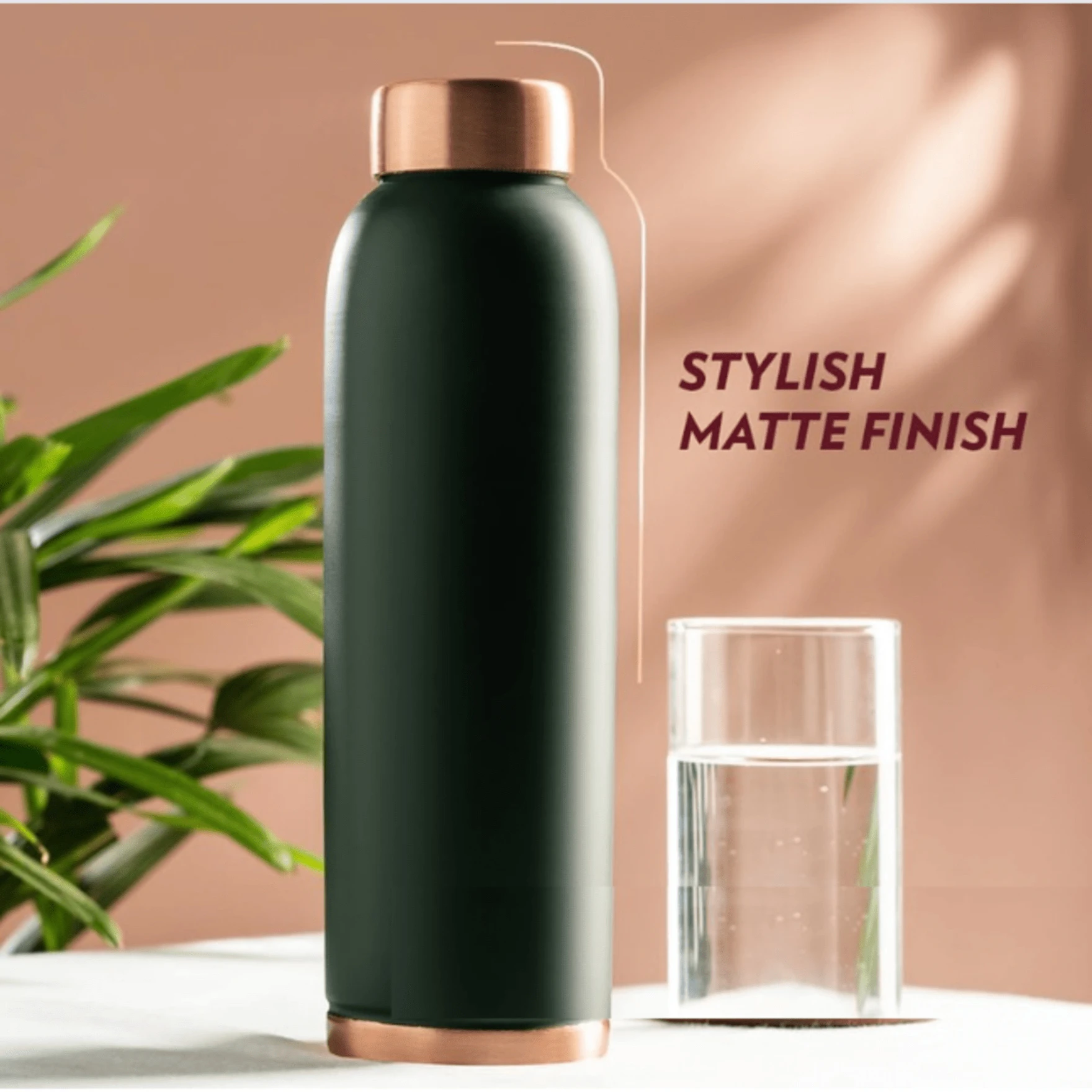 Green 1Ltr Leak Proof Pure Copper Water Bottle Matte Finish-Copper Vessel-An Ayuervedic Water Bottle-Capacity 34 Oz Plain Green Copper Bottle