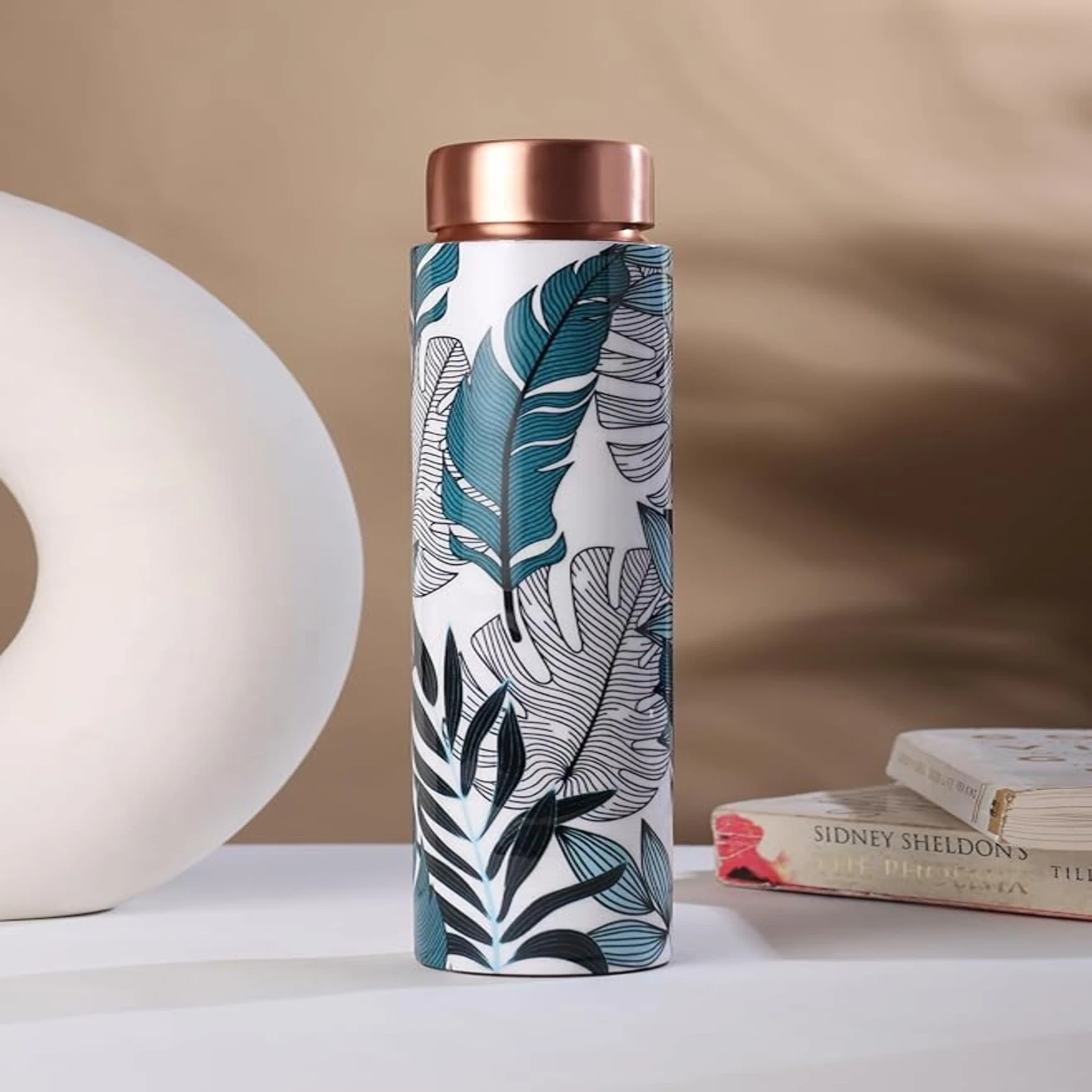 Meenakari Leaf Design 750 ML Leak Proof Pure Copper Water Bottle-Copper Vessel-An Ayuervedic Water Bottle-Capacity 34 Oz Pure Copper Bottle Leaf Design
